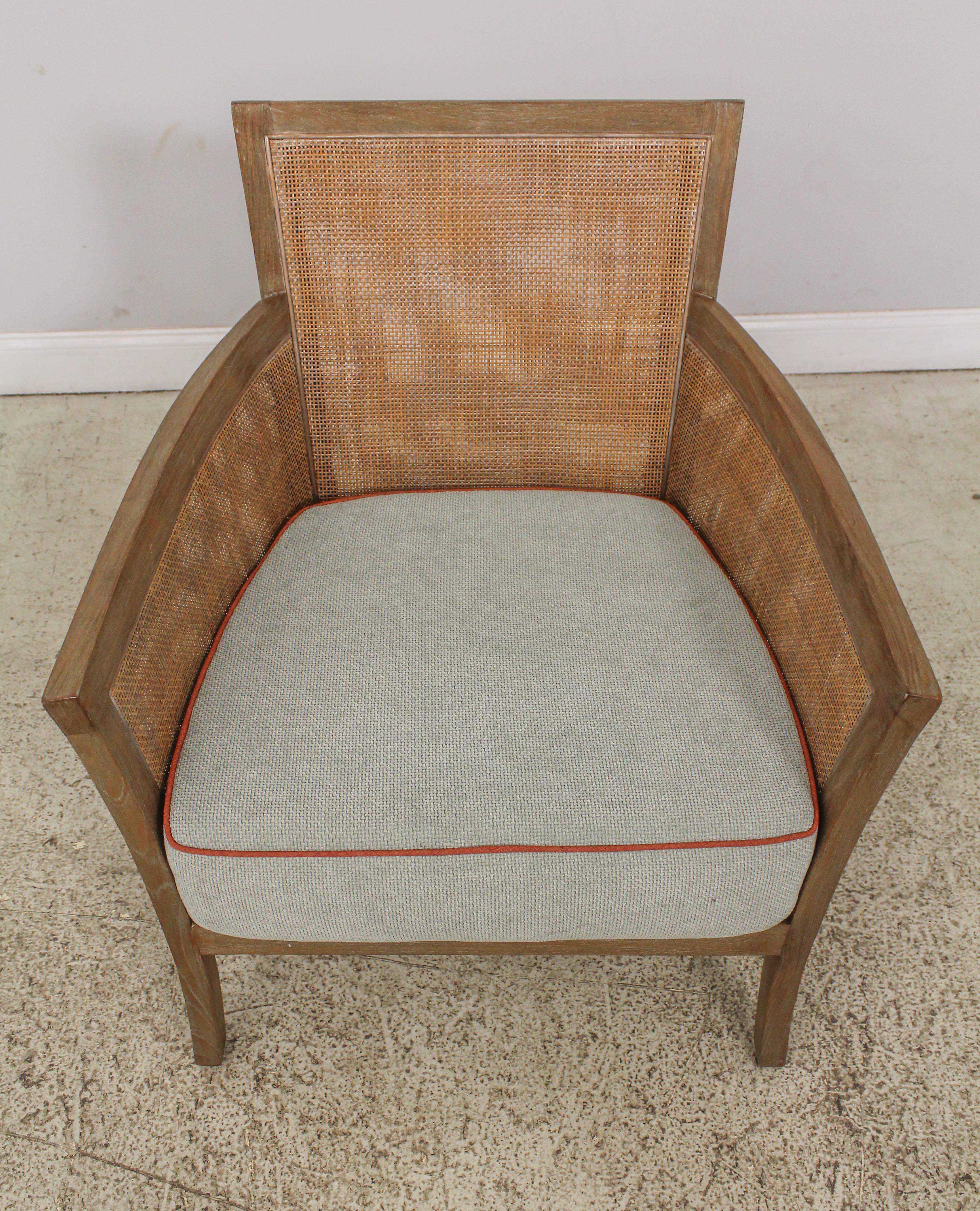 Pair Crate Barrel Cane Back Weathered Lounge Chairs