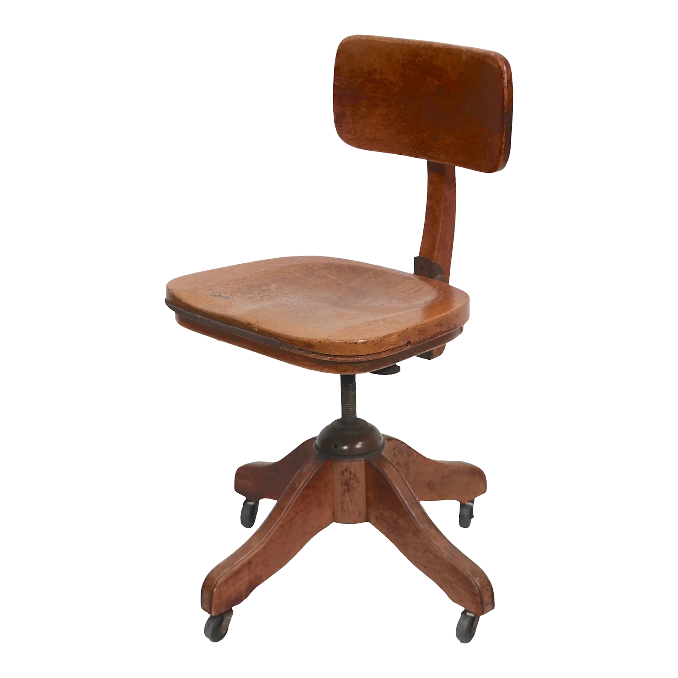 Early Industrial Arts and Crafts Swivel Oak Desk Chair C 1900