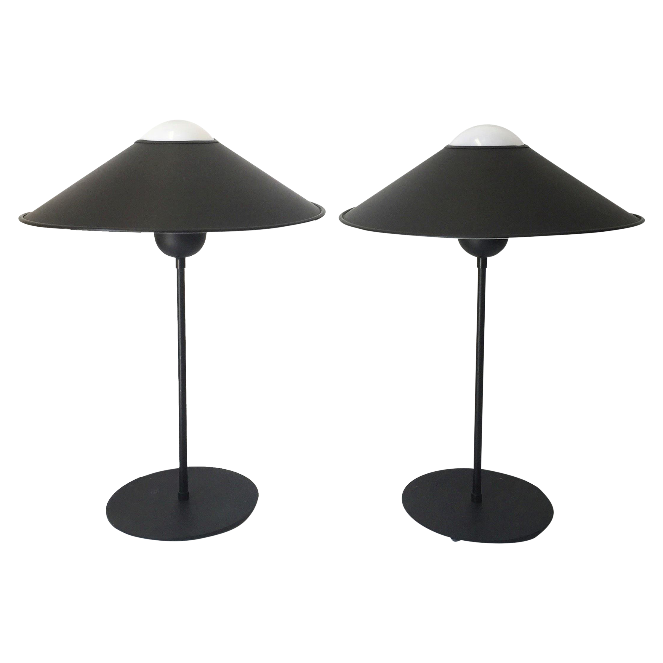 Black Table Lamps with Saucer Shades A Pair Chairish