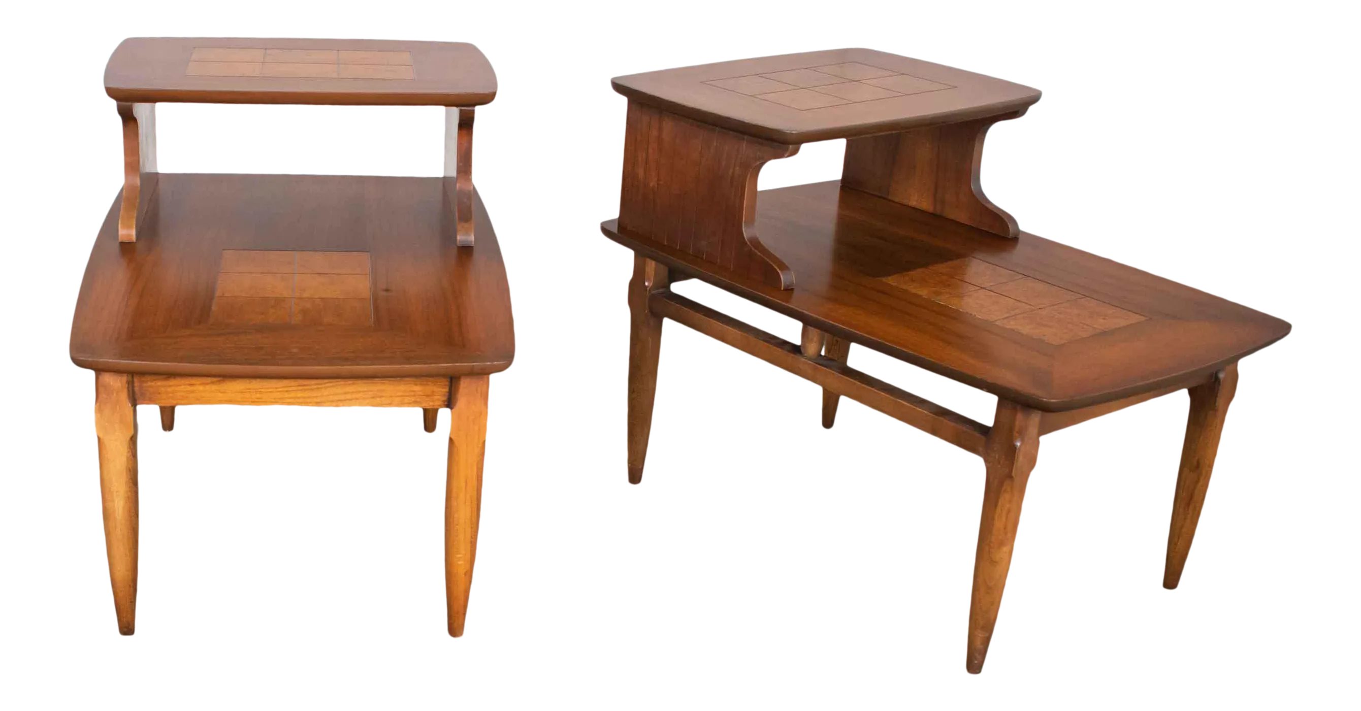 MidCentury Modern Lane Step End Tables With Inlaid Walnut Burl Style 1927 a Pair Chairish