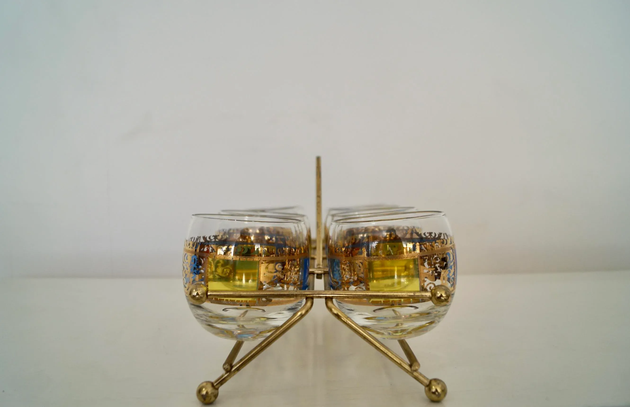 1950\'s Mid-Century Modern Brass Barware Caddy Set