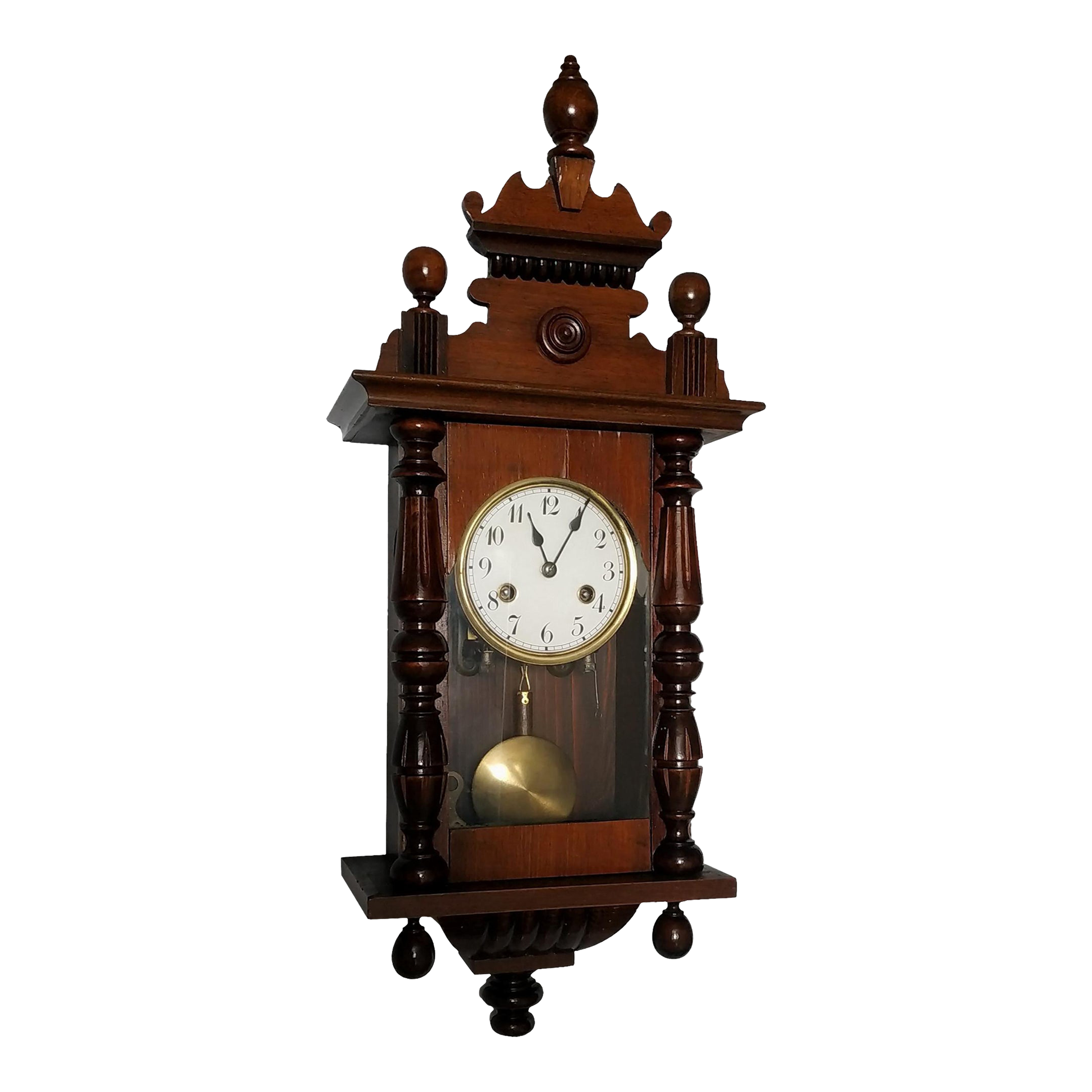 1923 Antique Mechanical Wooden Wall Clock by Gebrüder