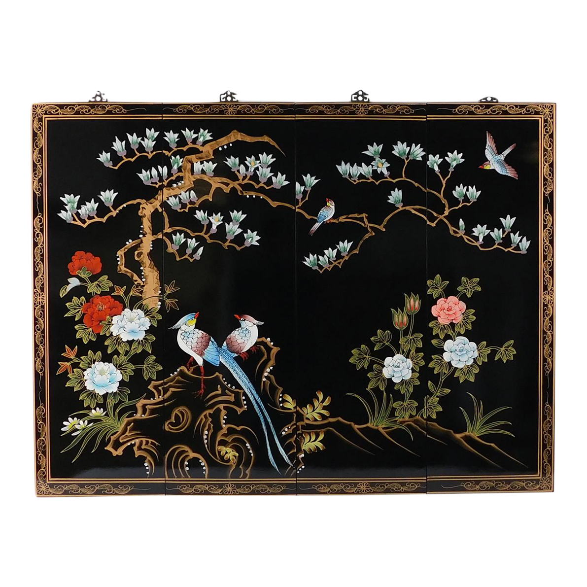 Chinese Wall Art Hand Painted with Birds & Flowers Chairish