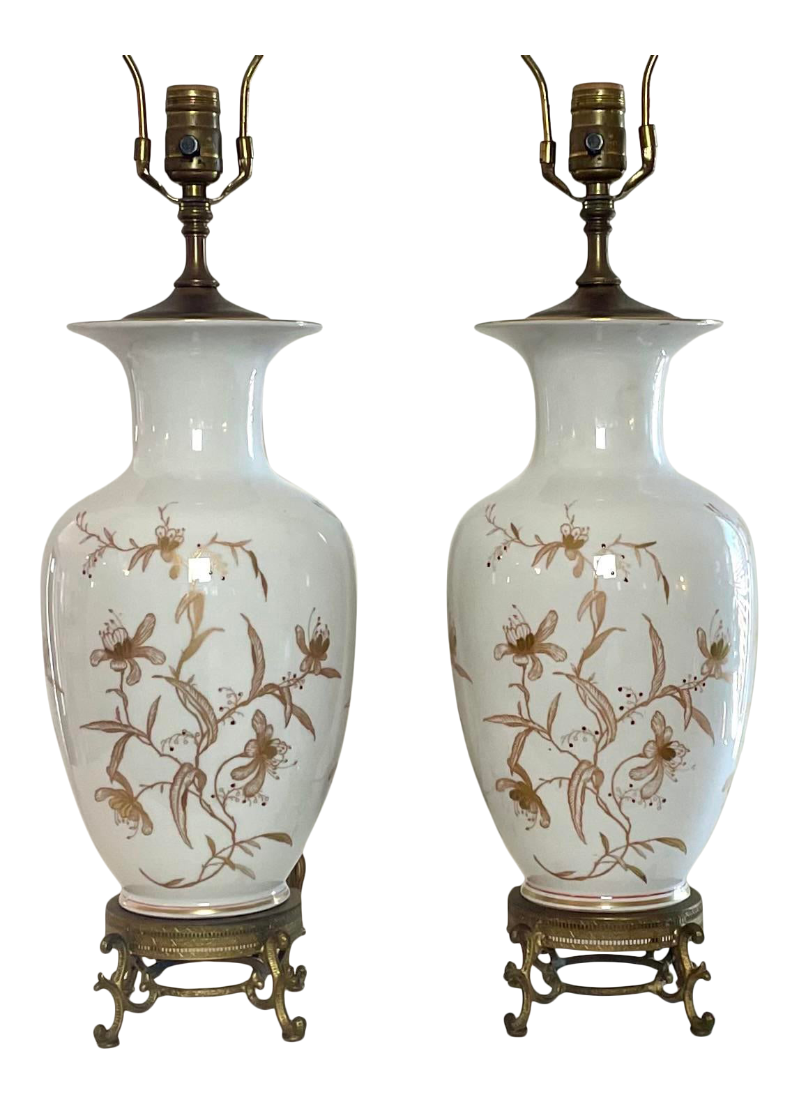 Vintage White Opaline Glass & Brass Vase Table Lamps a Pair Chairish