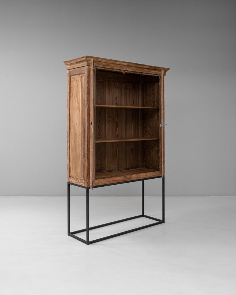 1900s Belgian Industrial Wooden Vitrine On Metal Base
