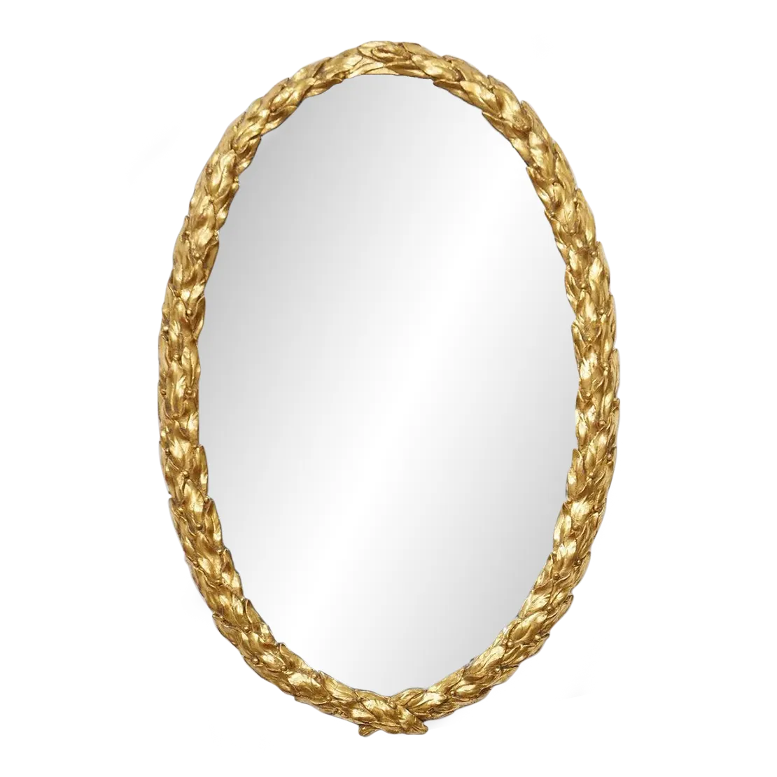 Regency Era Carved Giltwood Oval Mirror With Laurel Leaf Design From