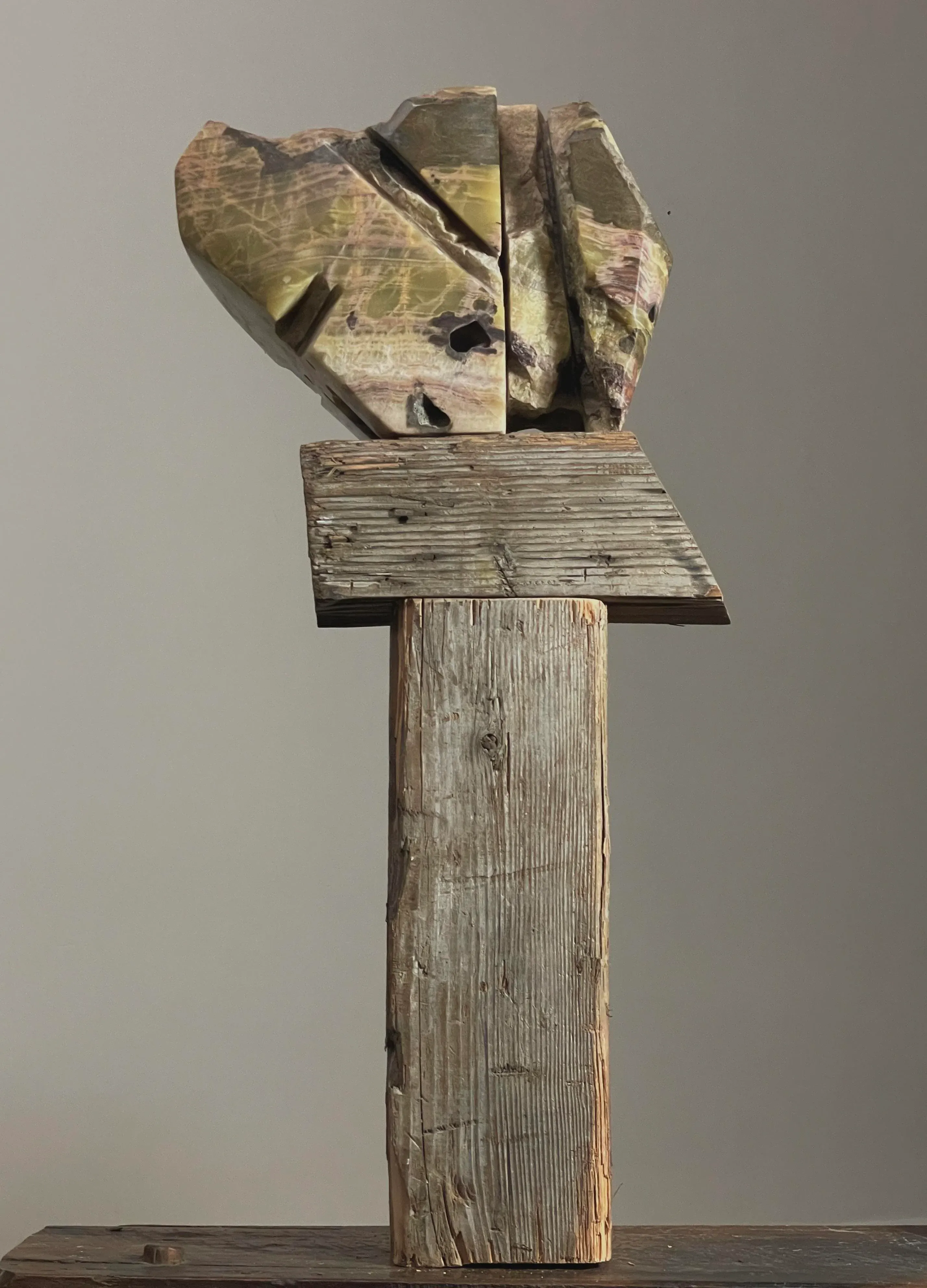 洋書 SCULPTURE Vintage Abstract Modernist Onyx Sculpture With Wood Stand