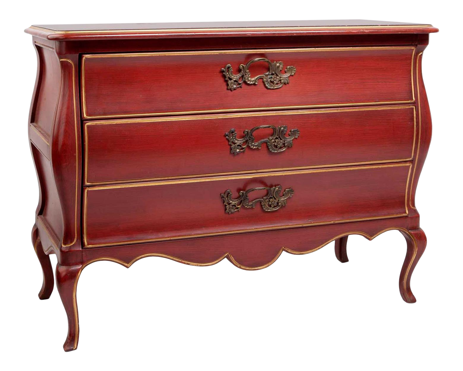 Midcentury Chinoiserie Style Red Lingerie Chest Of Drawers With Gold Trim Chairish