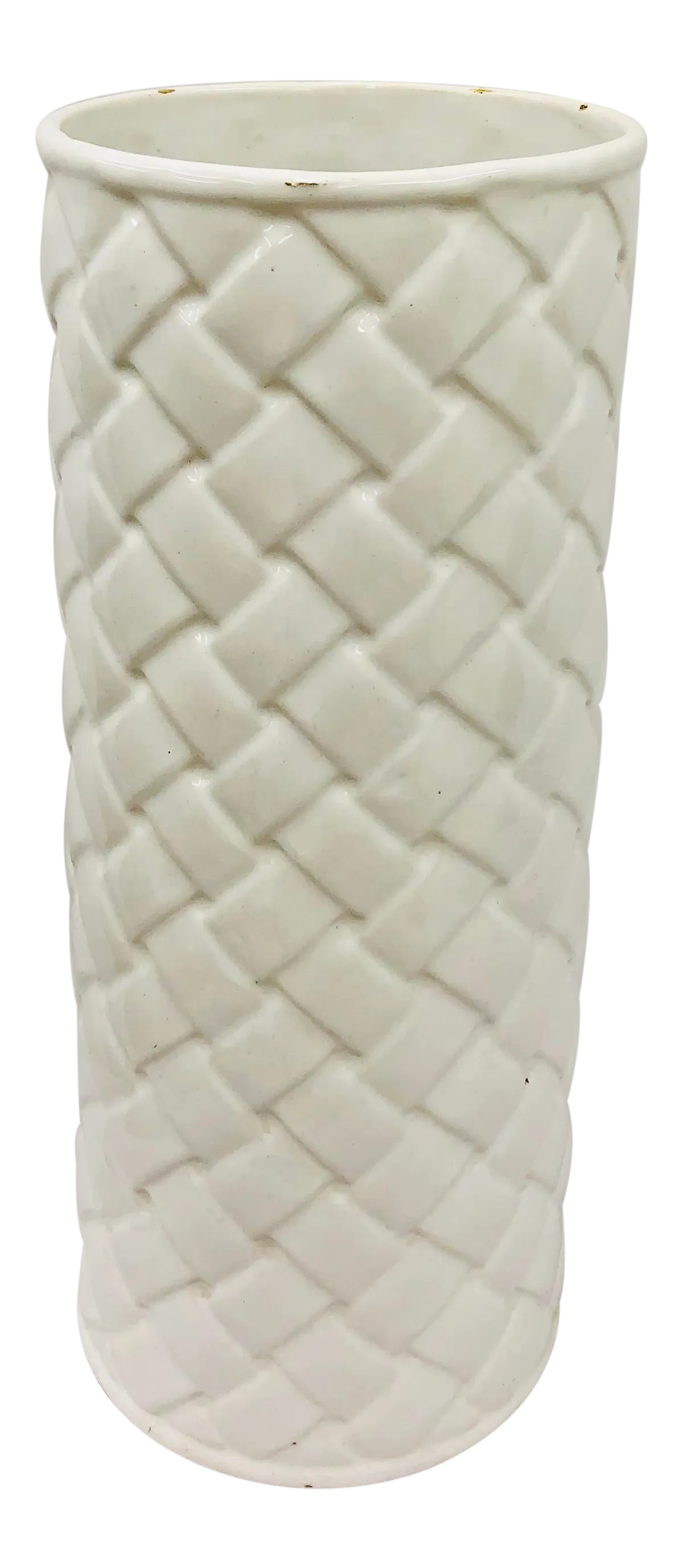 ceramic umbrella holder on Vintage White Ceramic Basket Weave Style Umbrella Holder Flower Vase Chairish
