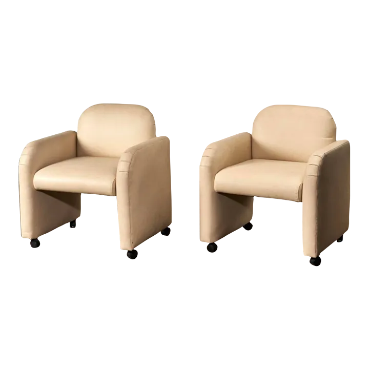 Pair Leather Barrel Chairs, 1980 Chairish