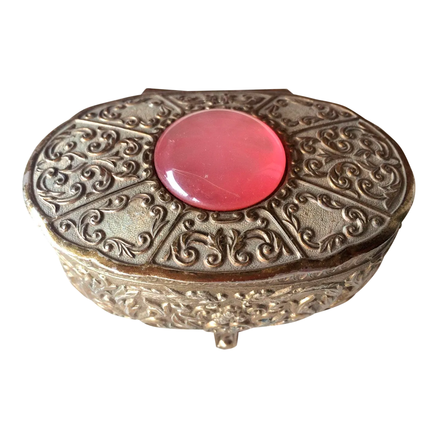 1940s Vintage Silver Embossed Jewelry Box/Trinket Box