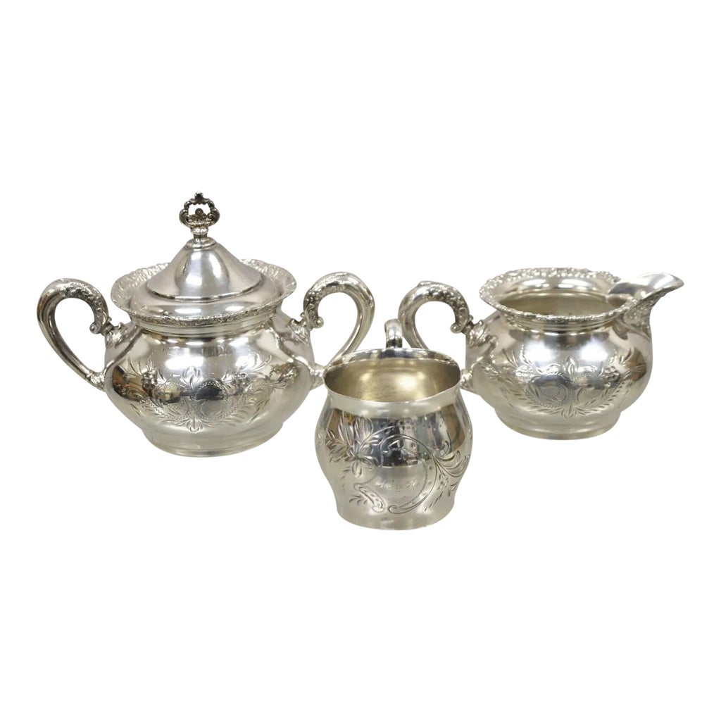 Antique Van Bergh Silver Plate Victorian Tea Serving Set - 3 Pc Set ...