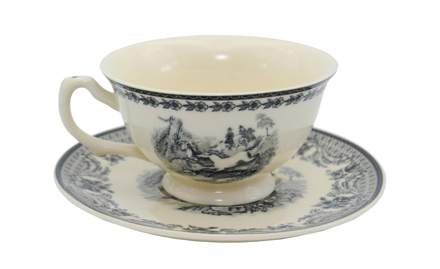 53/4" Equestrian Transferware Porcelain Tea Cup and Saucer Chairish