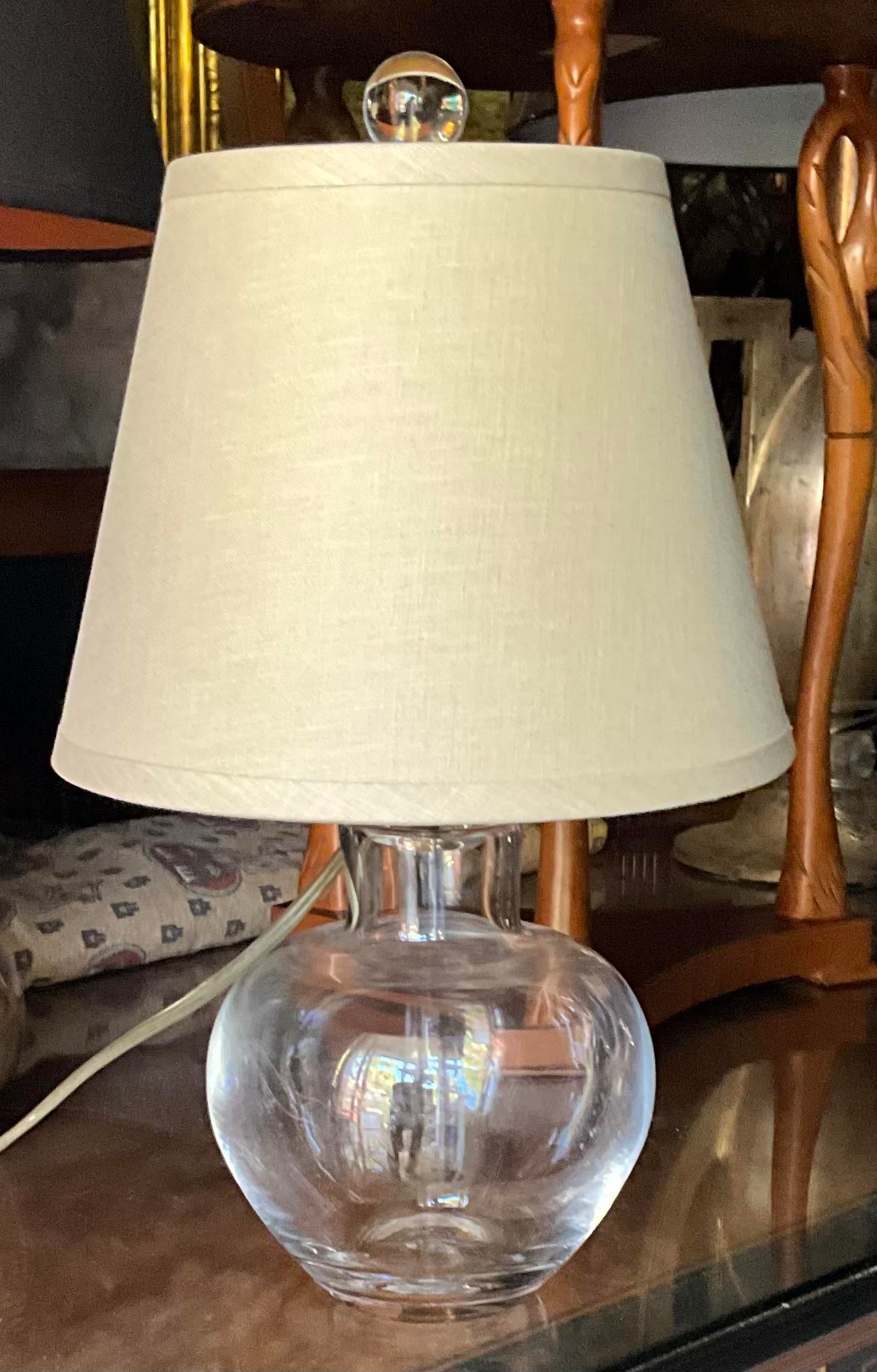 Contemporary Restoration Hardware Glass Table Lamp With New Linen Shade  Gold Lining | Chairish, image size:1304x2039
