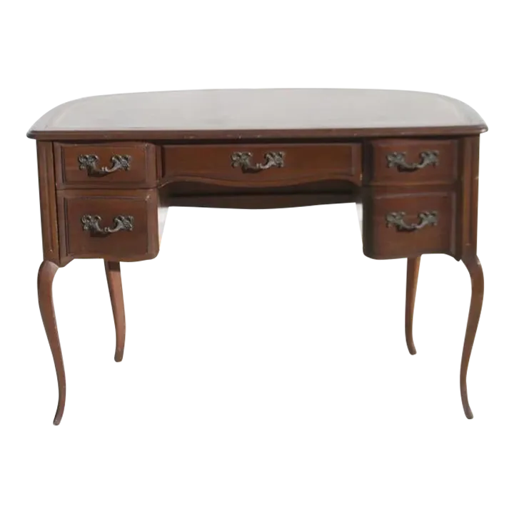 1970s Sligh Walnut Curved Front Desk With Leather Top | Chairish