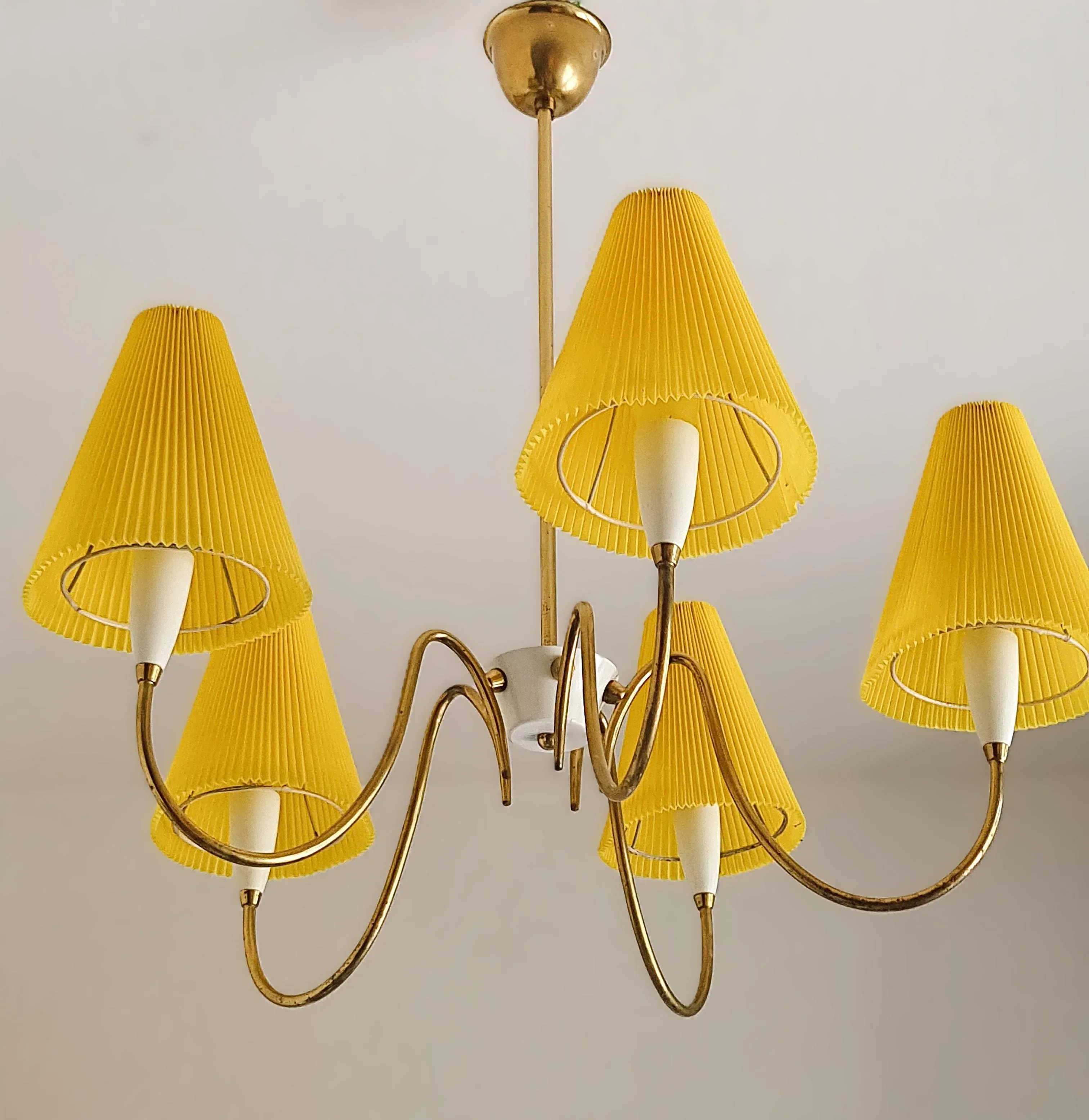 Vintage Brass Pleated Shade Pendant Lamp, 1960