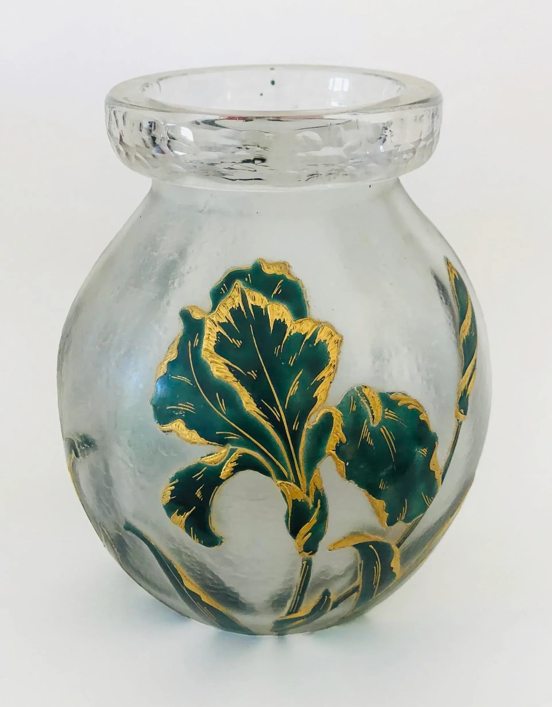 80's ヴィンテージ フラワーシェイプガラスボウル ミッドセンチュリー 1910s-iris-and-dragonfly-cameo