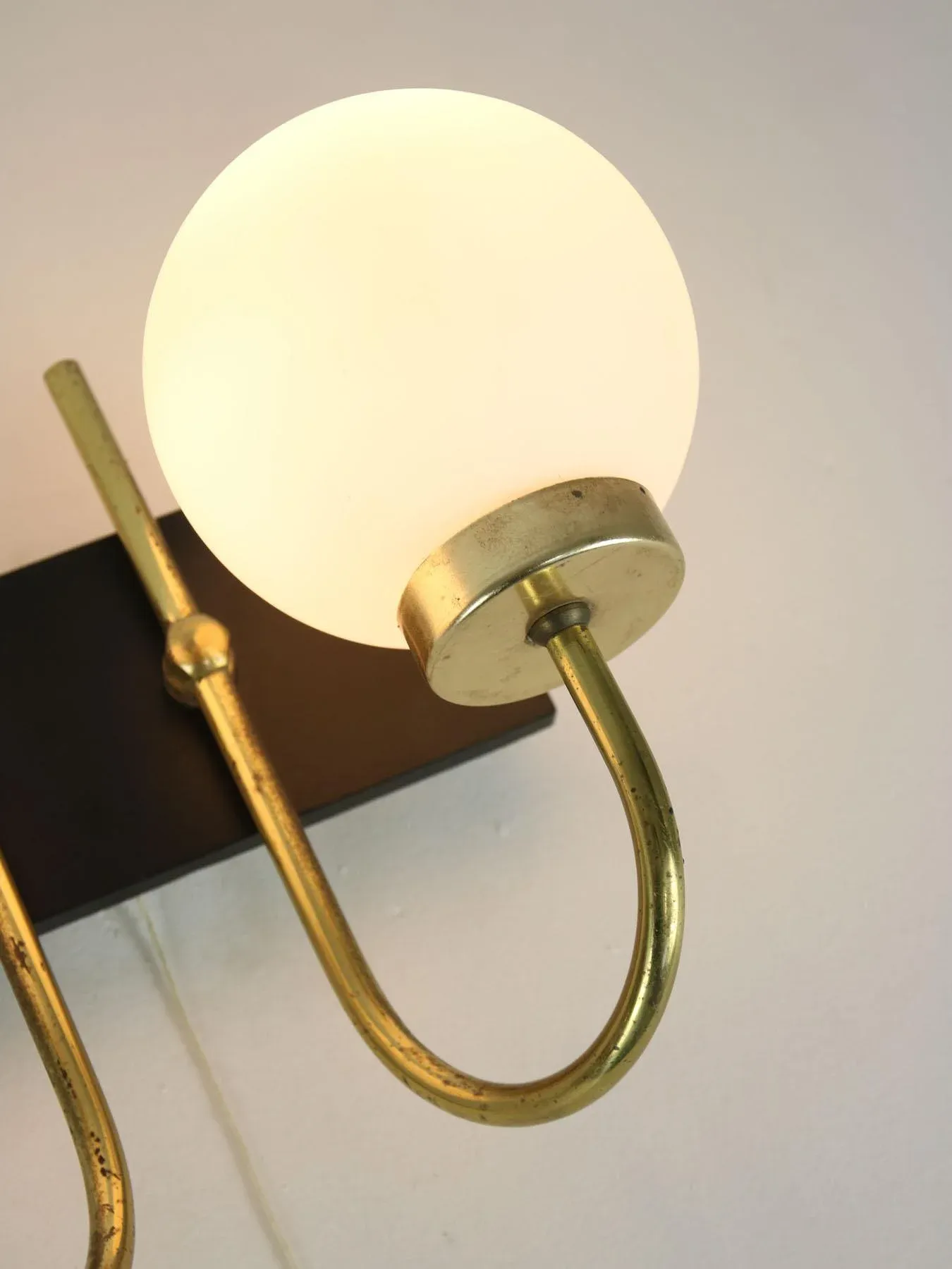 Mid-Century Brass & Opaline Sconces, Set of 2