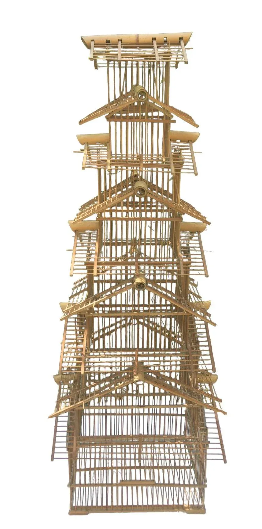Early 20th Century Japanese Bamboo Tall Bird Cage Large Torikago