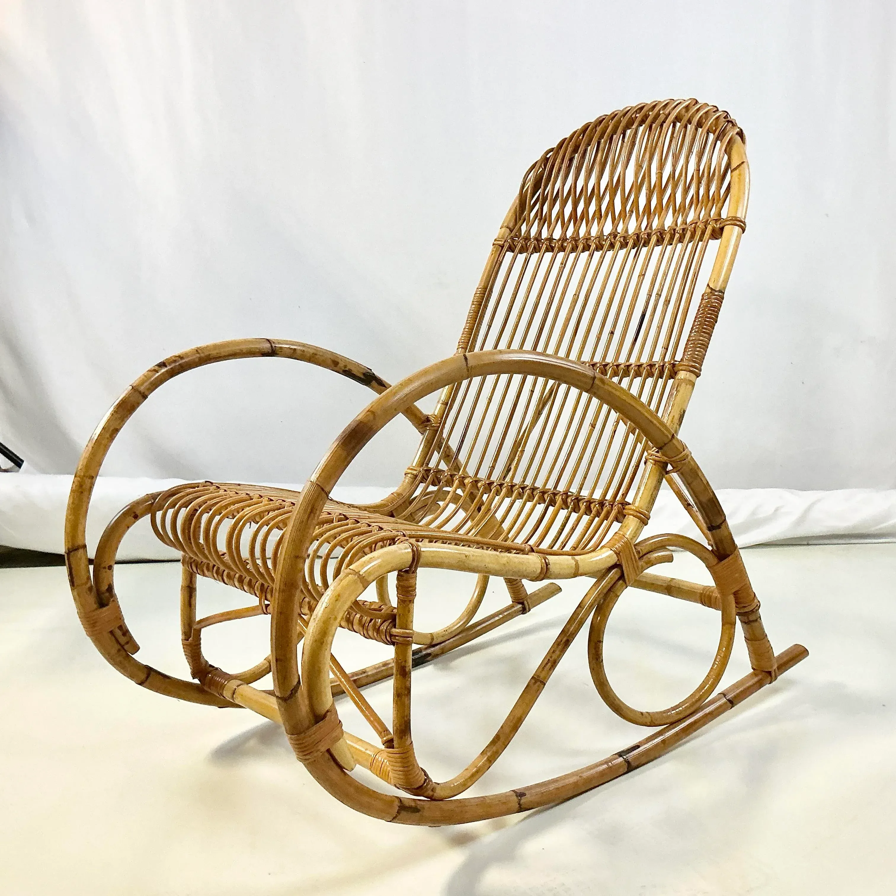Late 1950s Franco Albini Coastal Italian Boho Chic Bamboo Rocking