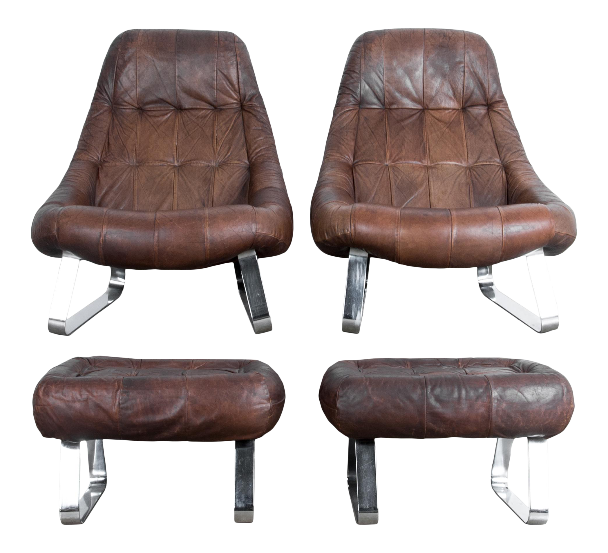 Percival Lafer Dark Brown Chrome Leather Earth Chair With Ottoman A Pair Chairish