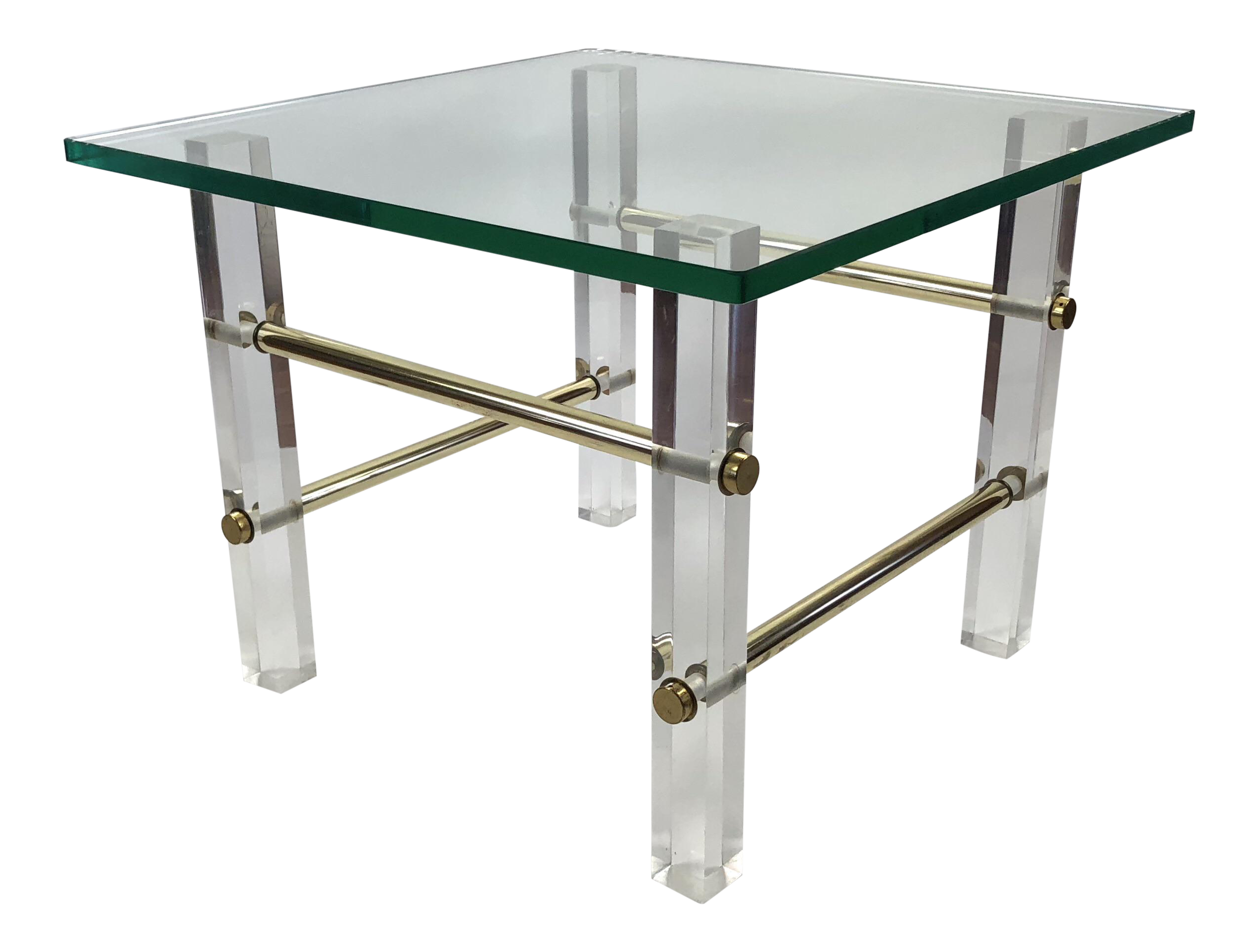 MidCentury Modern Italian Lucite Brass & Glass Side Table Chairish