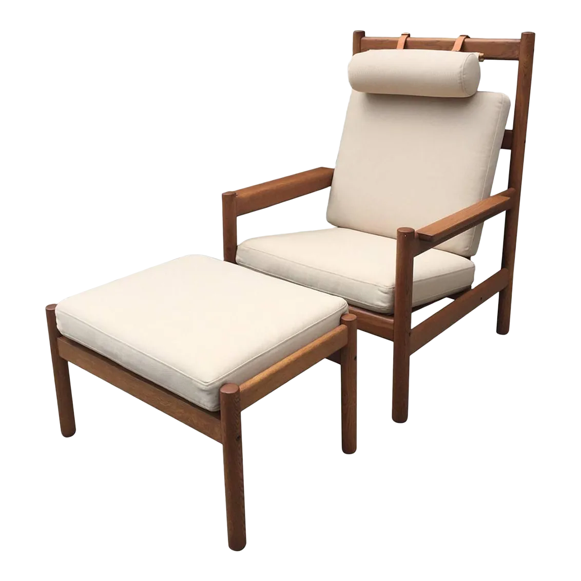 Vintage Arne Norell Style Teak Armchair and Ottoman with Leather Straps Chairish