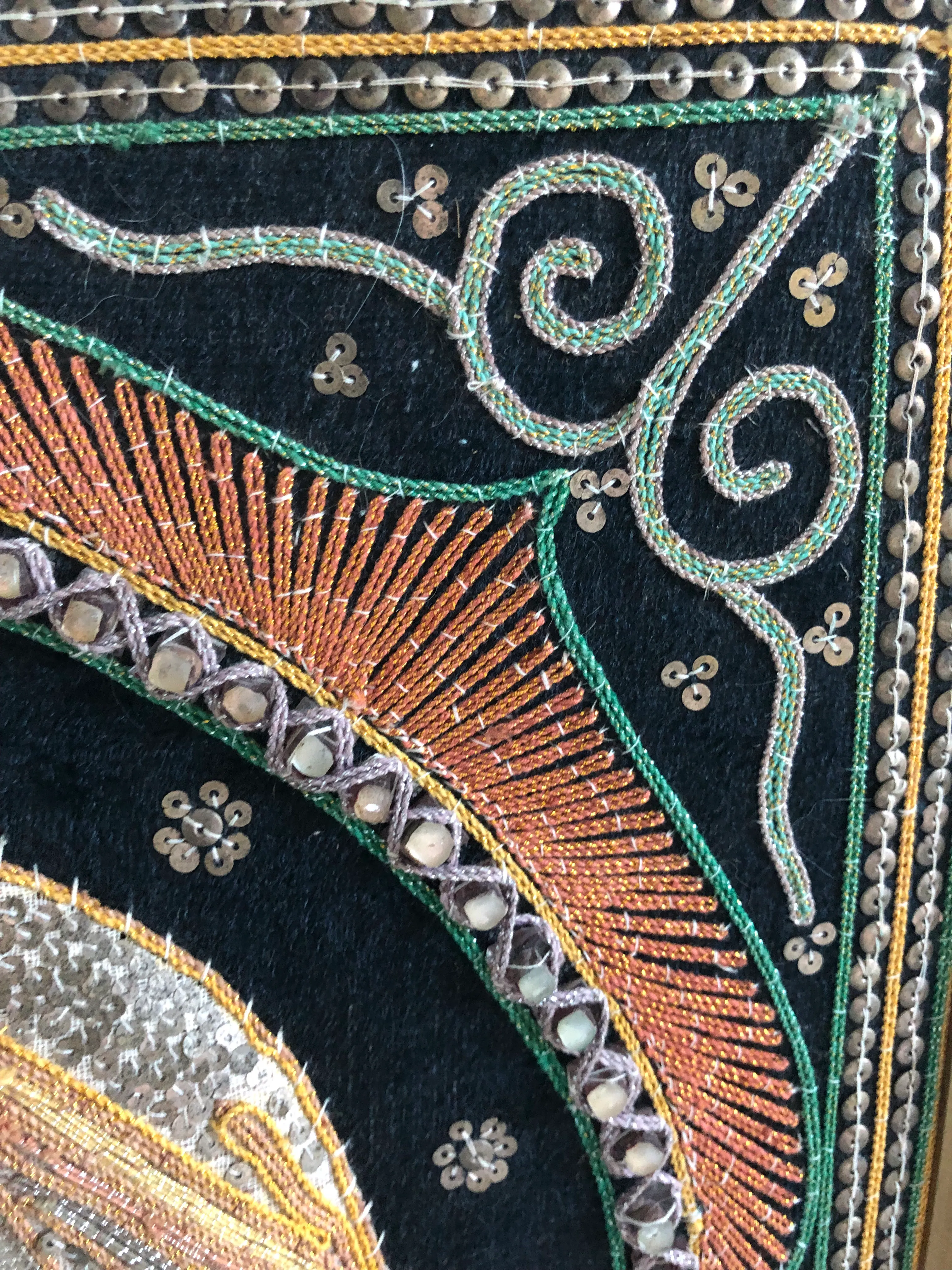 1960s Burmese Elephant Kalaga Tapestry-Framed