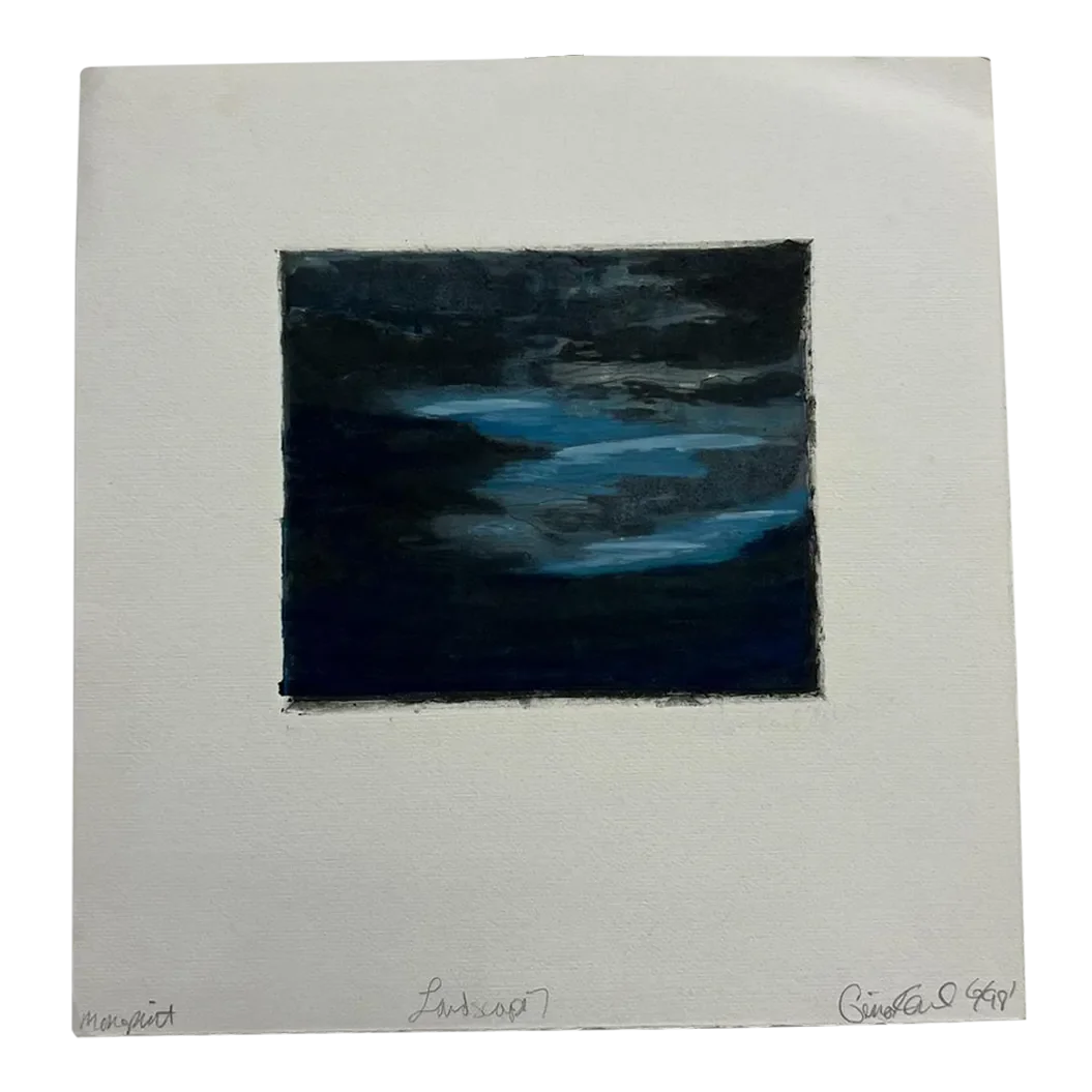 Art by Gina Kail June 1998 Scenic Blue Abstract Landscape 7 Monoprint