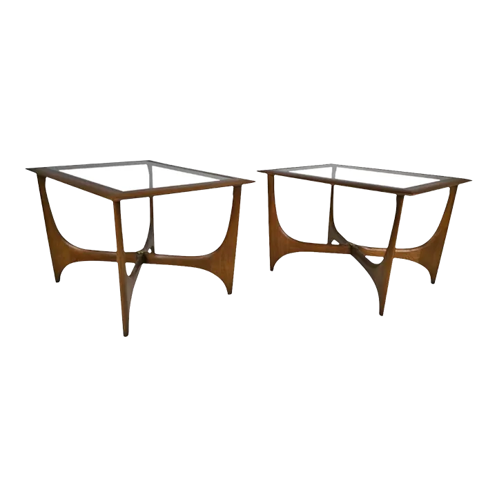 Vintage Mid Century Modern Walnut and Glass End Tables by Lane. Set of 2 Chairish