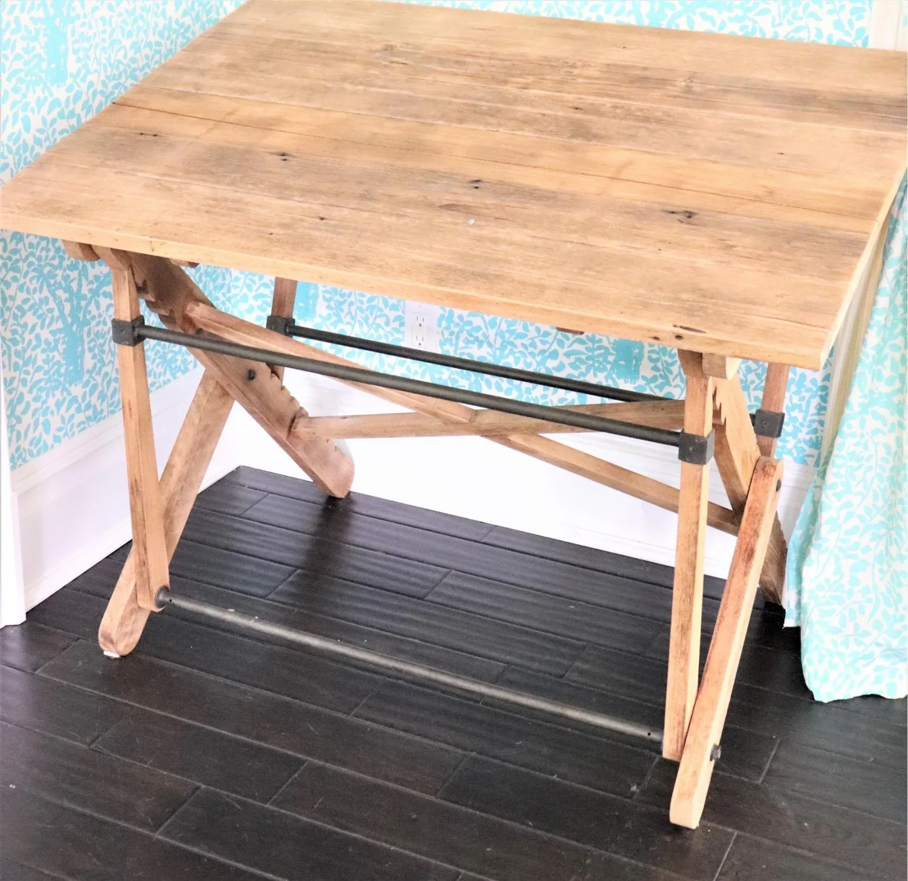 10k Gold Pair Of Diamond Earrings 20th Century Adjustable Reclaimed Oak and Iron Drafting Table