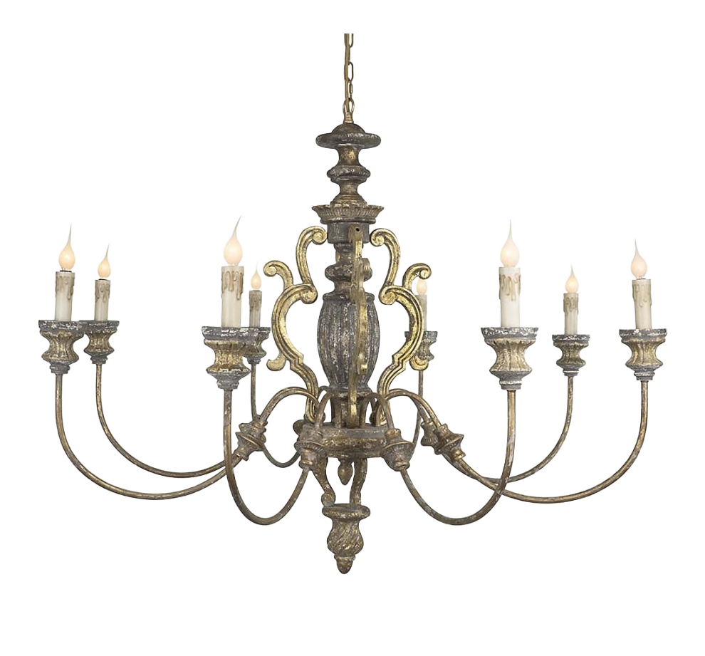 8-Light Carved Wood Chandelier - Elegant Lighting