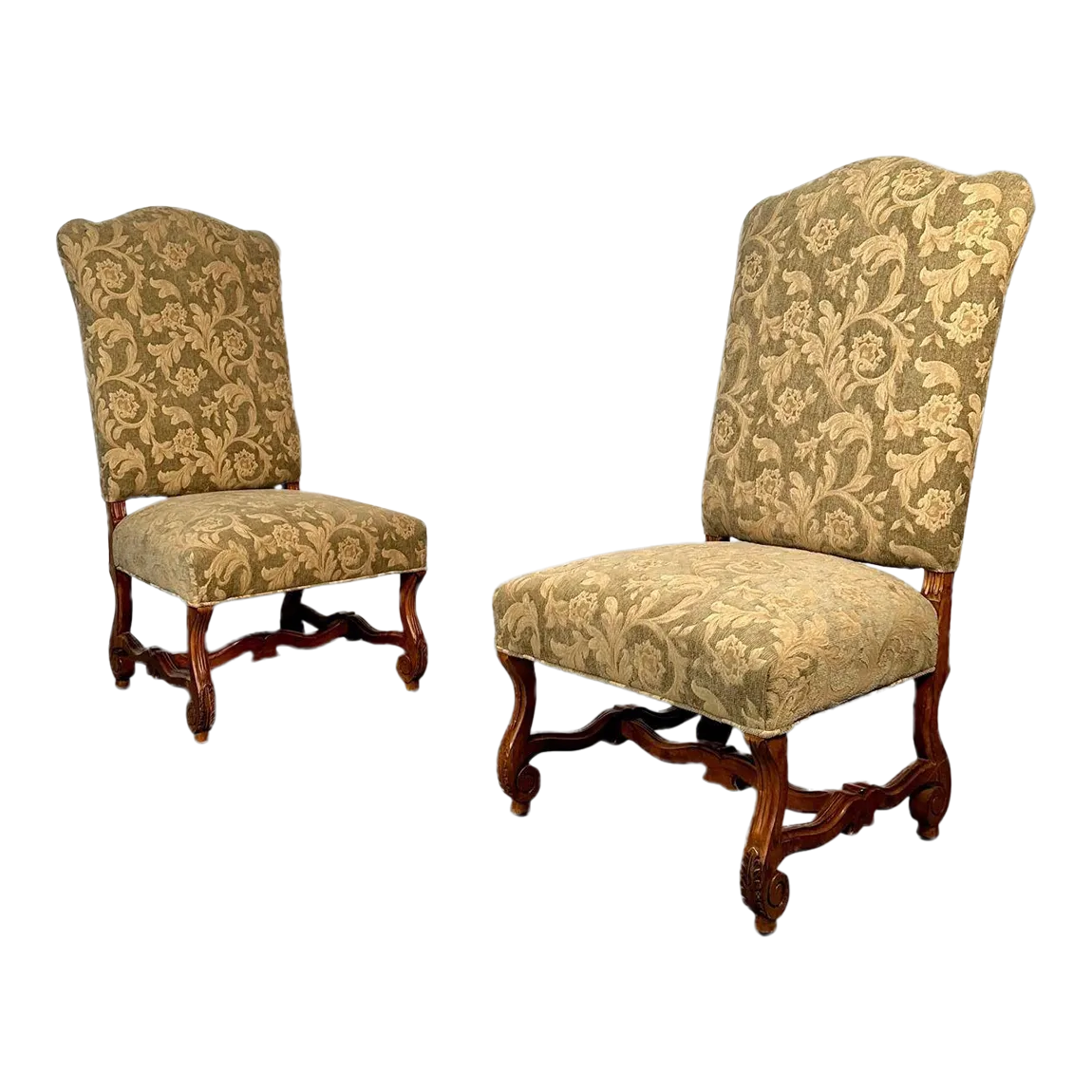Pair of Jacobean Throne Chairs, King and Queen, Fine Fabric Chairish