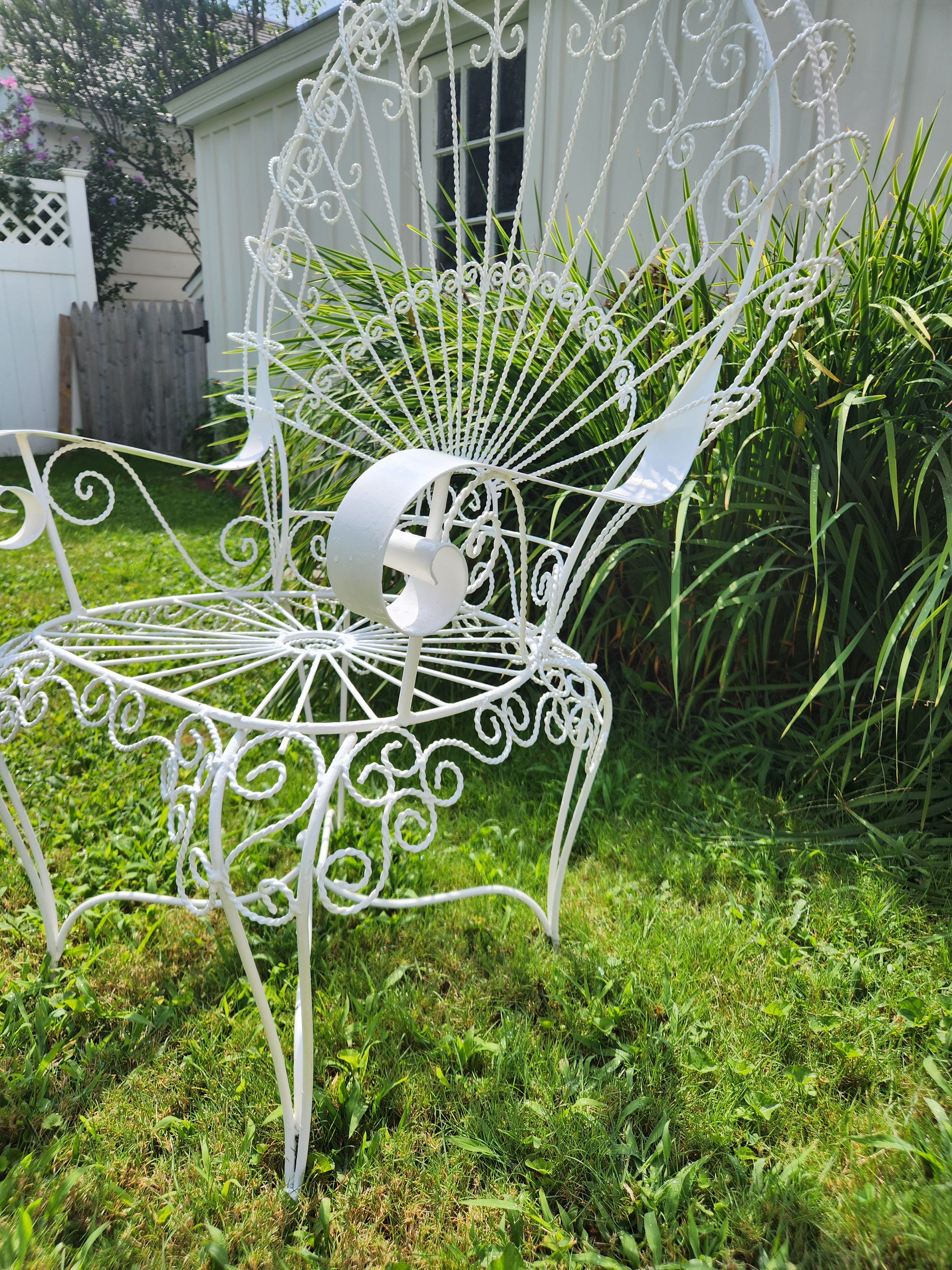 Vintage White Twisted Metal Peacock Chair Chairish