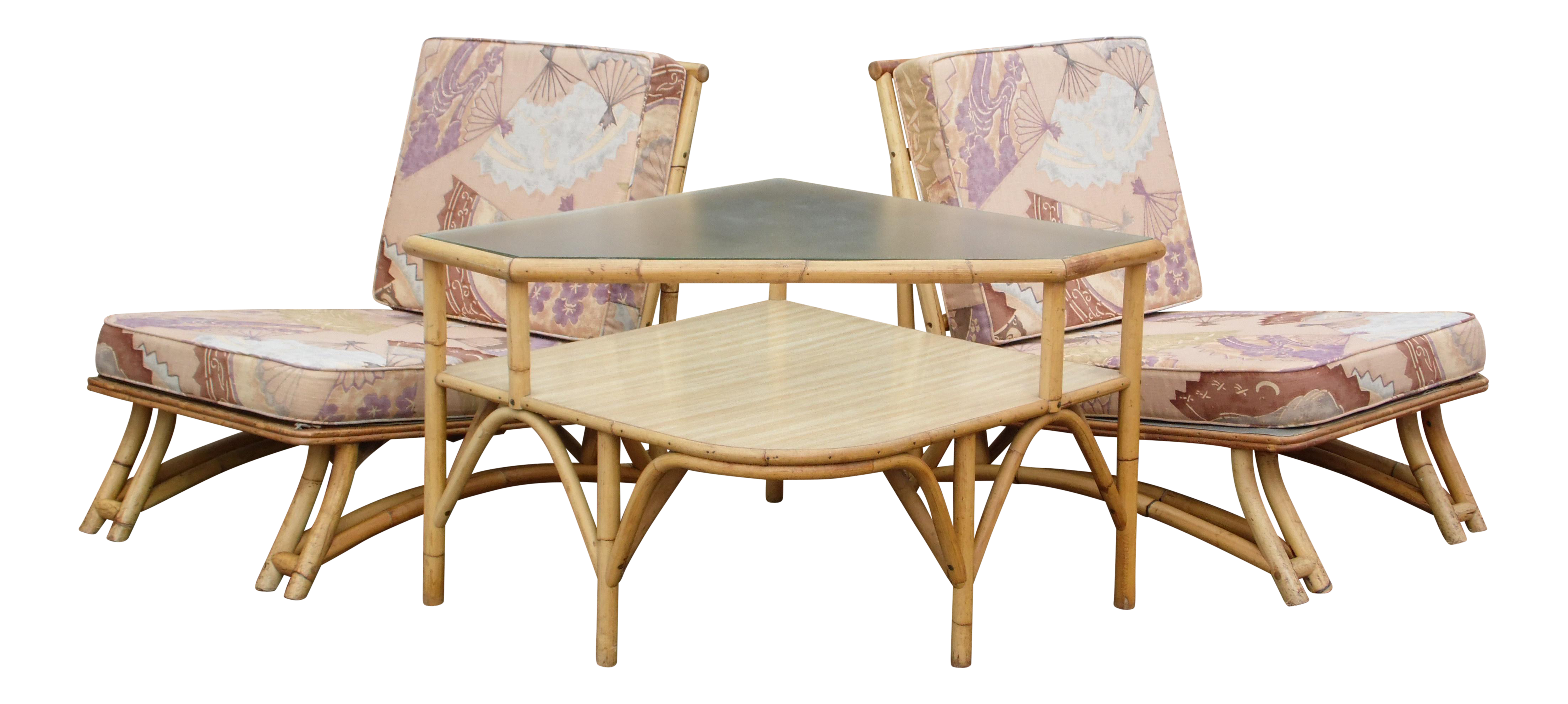 Mid Century Modern Rattan Bamboo Corner Table Slipper Lounge