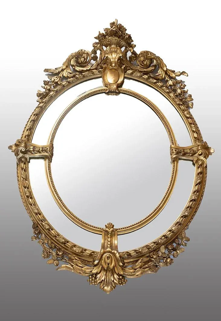 NAPOLEON My MIRROR 当時物⭐︎ Antique French Napoleon III Medallion Mirror in Gilded and Carved