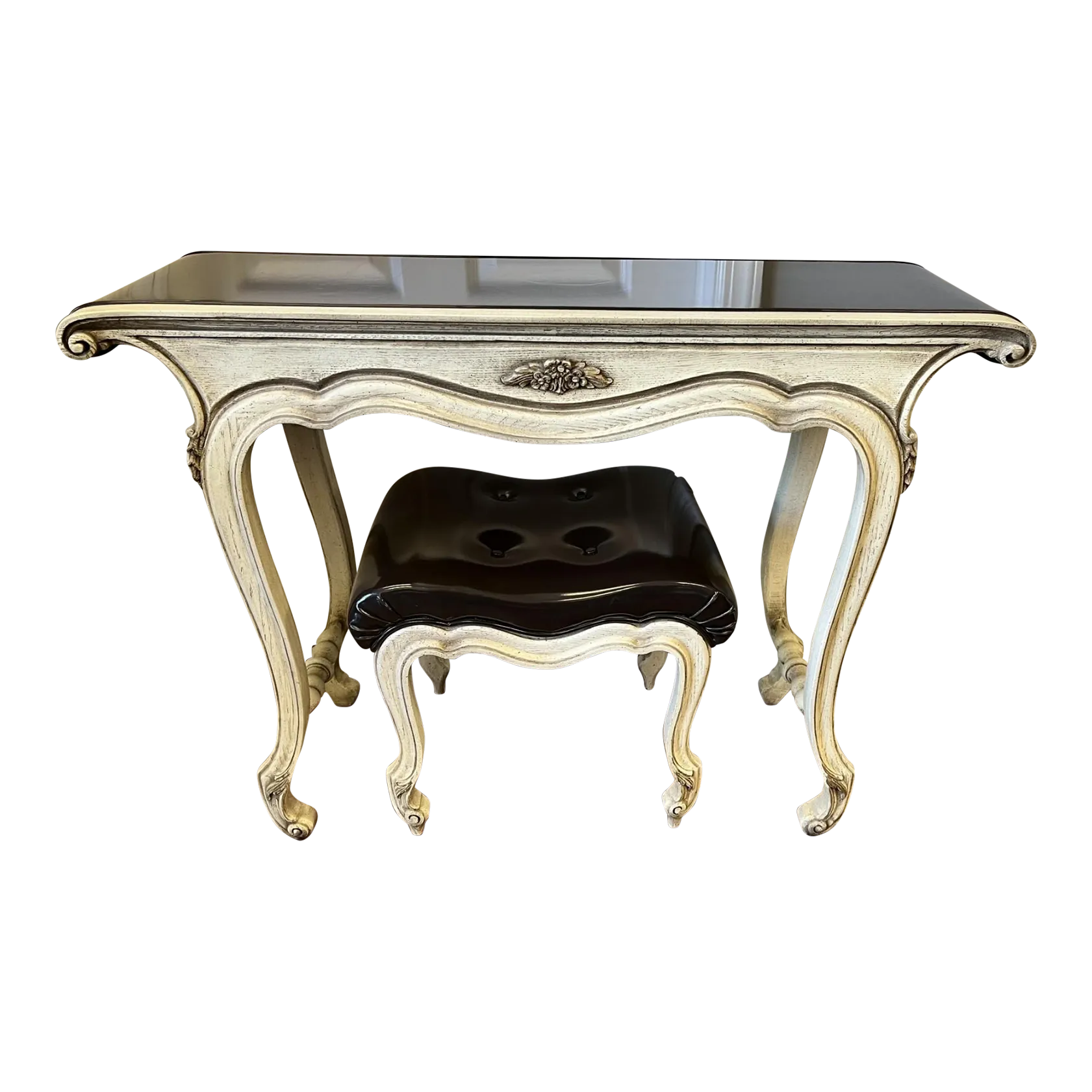 Vintage Patent Leather Top Vanity With Matching Stool Chairish