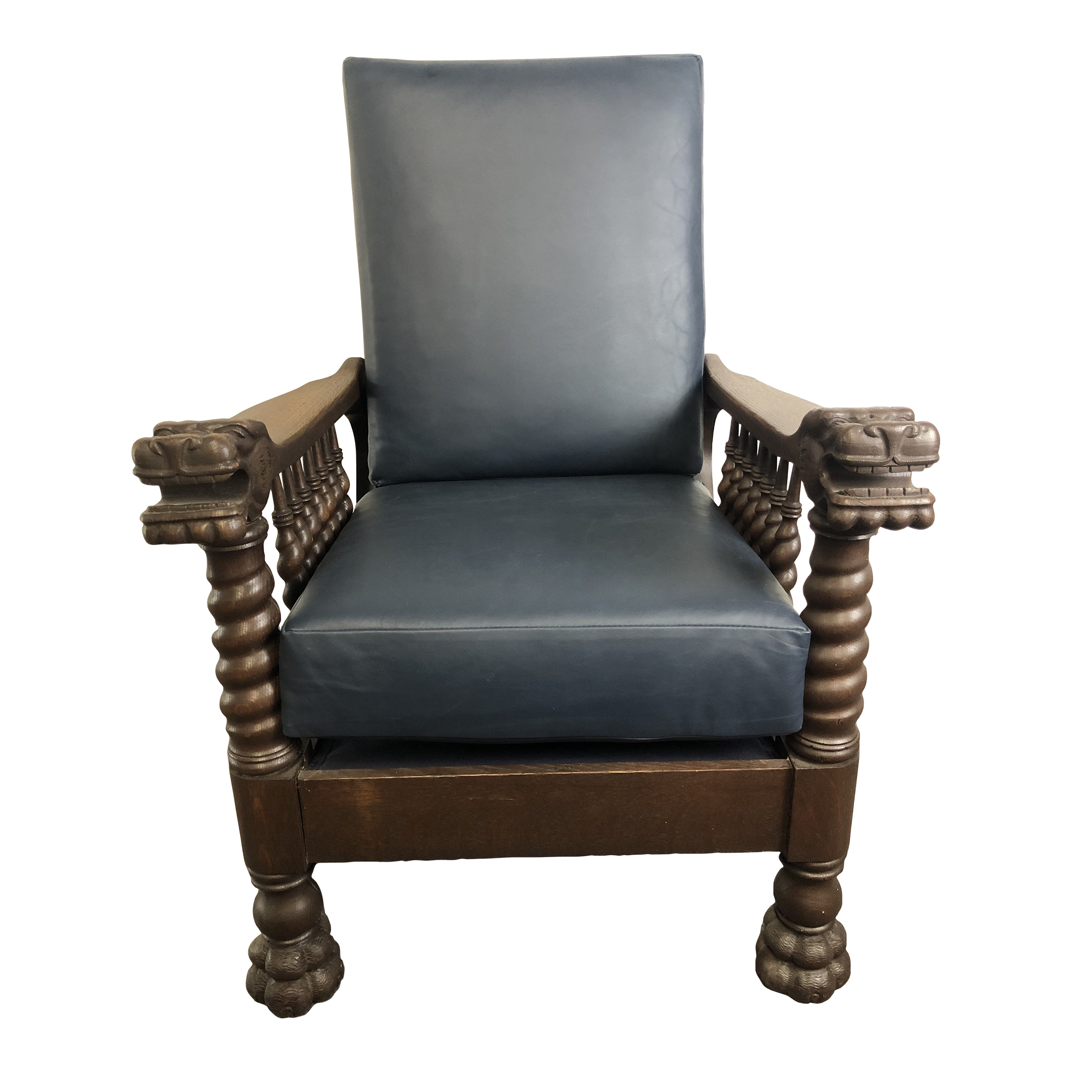 Mid 19th Century Reclining Morris Chair With Dragon Heads and