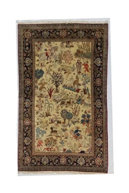 1950s Persian Pictorial Kashan Rug, 4'7