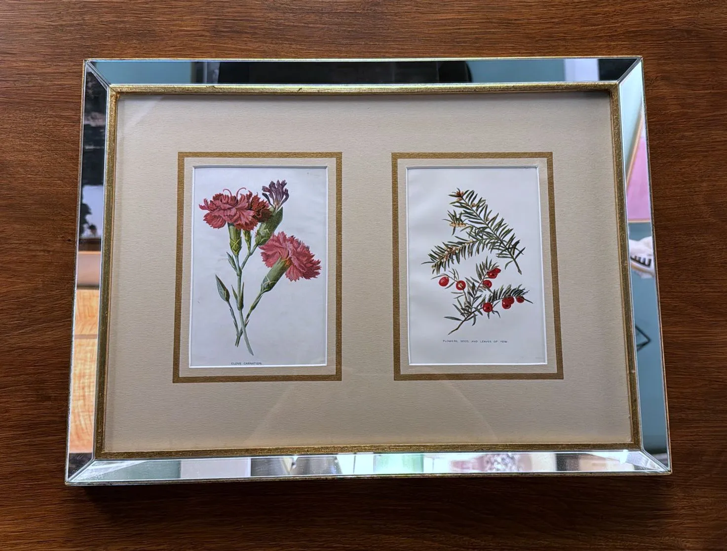 Italian Mirror Frame With English Chromolithographic Floral Prints - 04