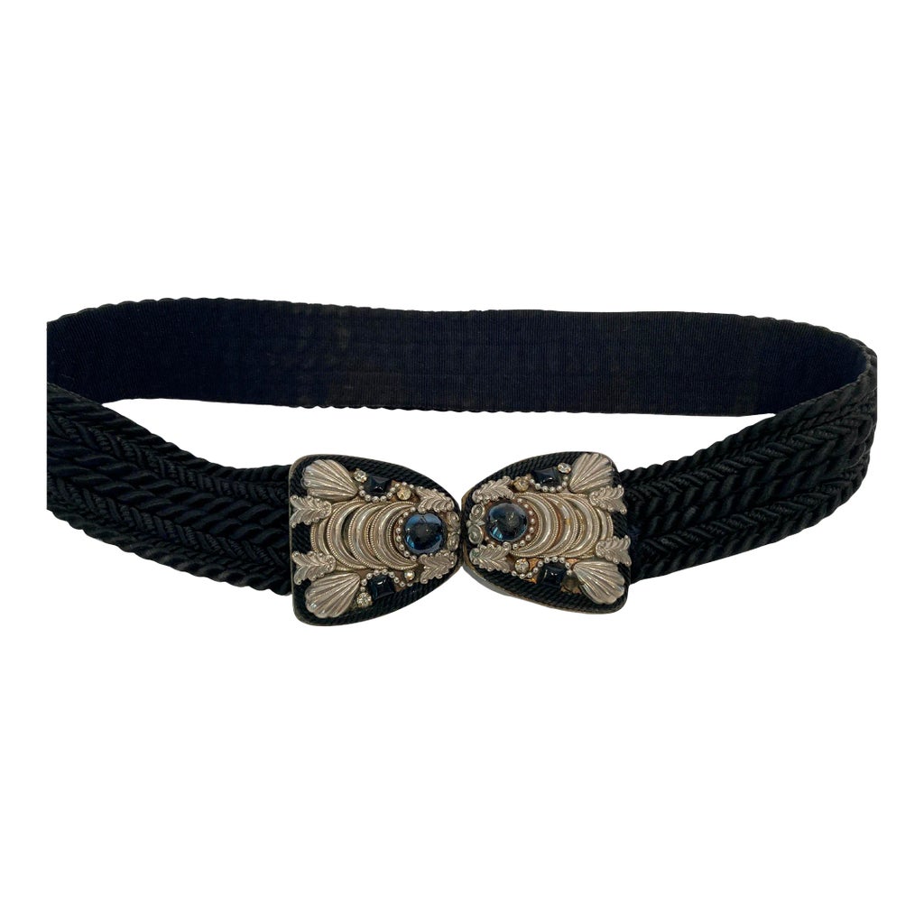 Judith Leiber Art Deco Black Cotton Silk Velvet Waist Belt  display picture 1