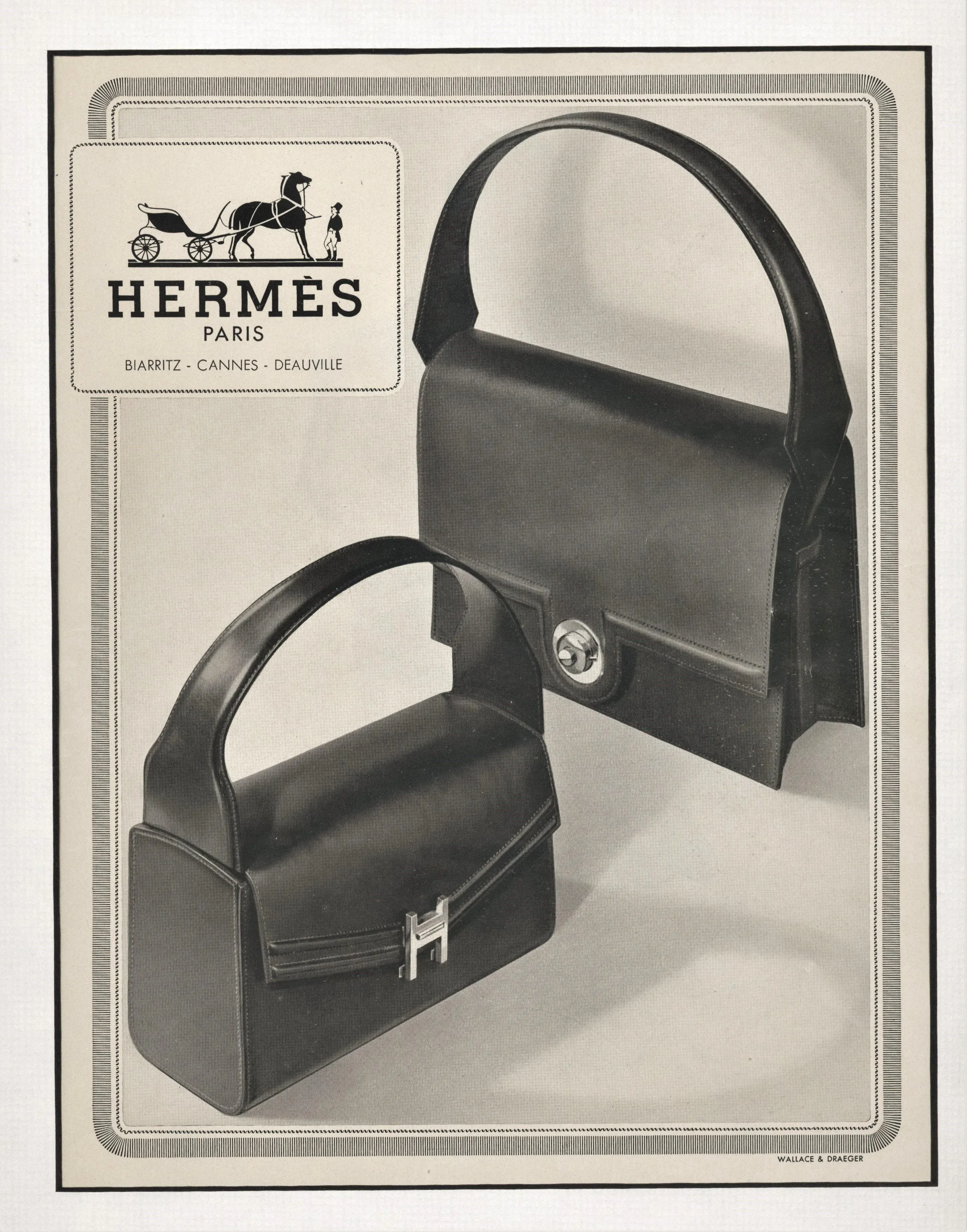 1949 Mid-Century French Hermes Handbag Advertisement Print, Matted