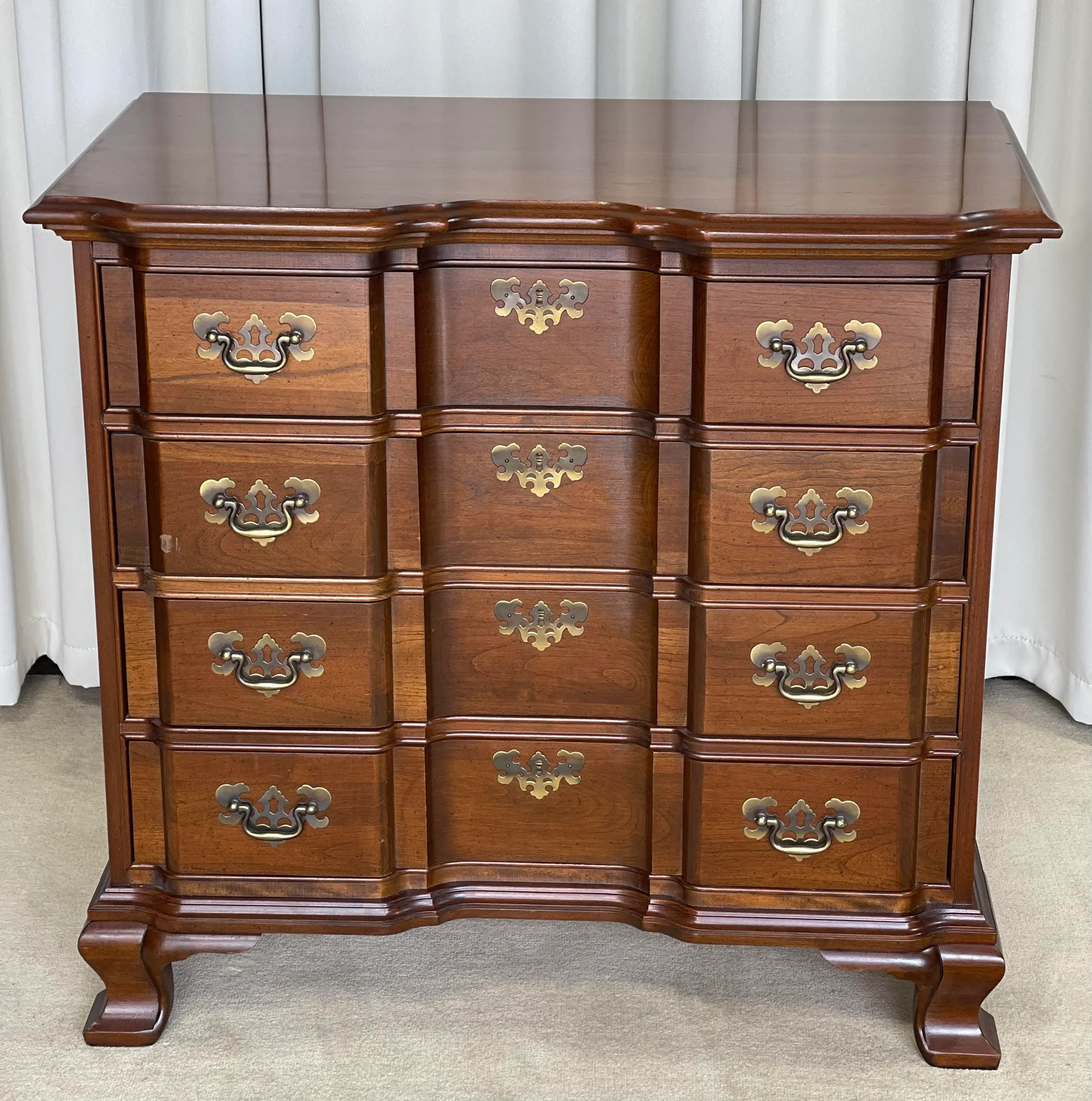 Classic Solid Cherry Wood Block Front Chippendale Style Bachelor's