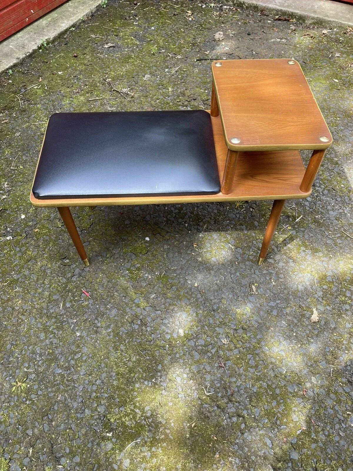 Vintage Teak Telephone Bench Unit with Vinyl Seat, 1960s | Chairish