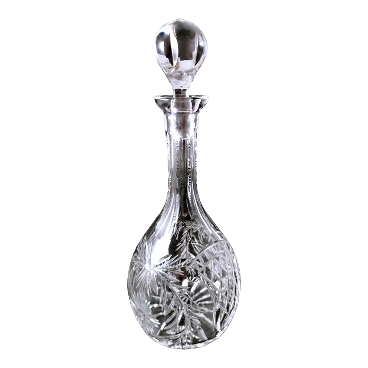1910s Biedermeier Style Bohemian Hand-Cut and Ground Crystal Liquor Bottle
