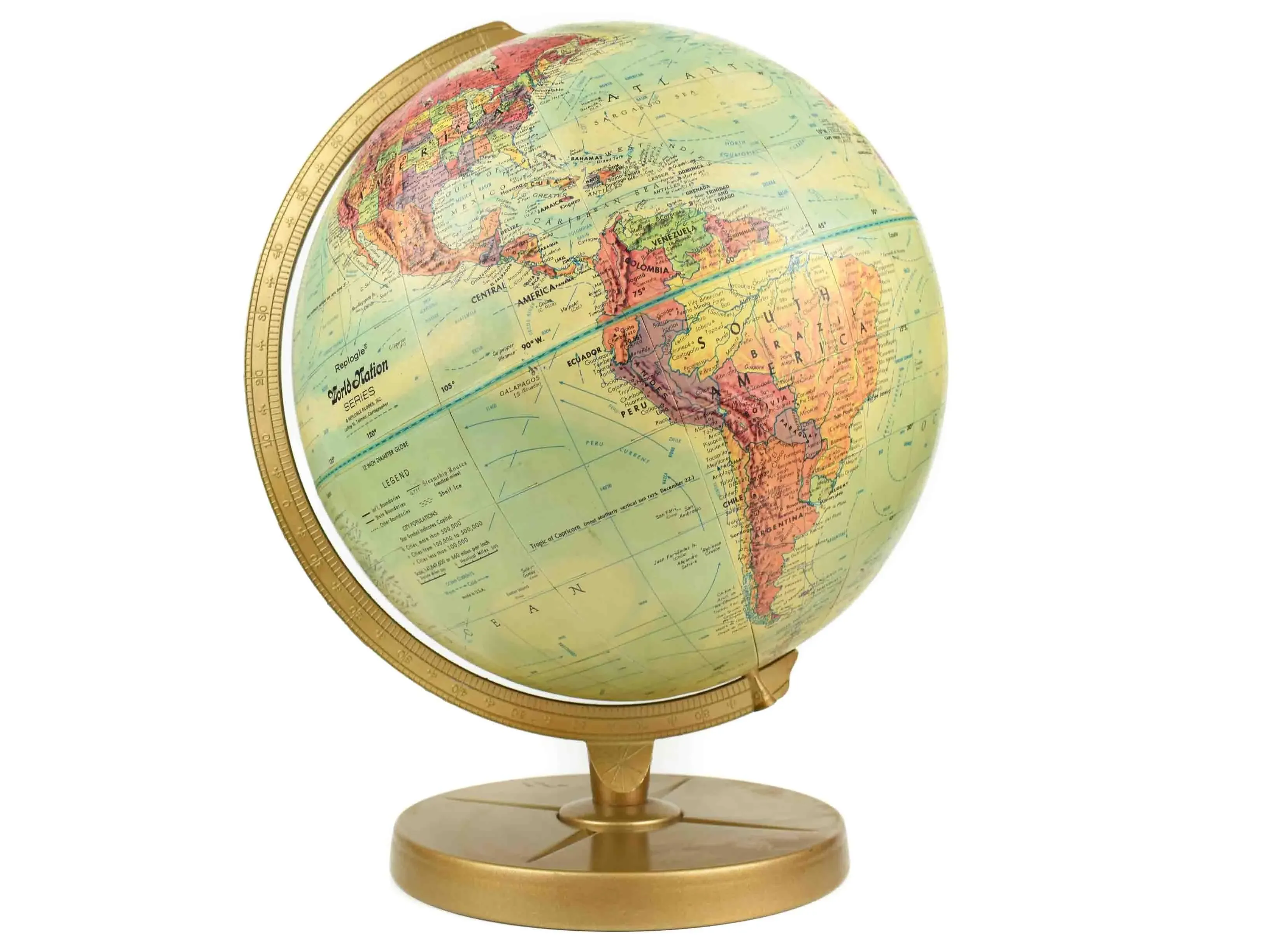 Mid 20th Century Table Top Rotating Replogle World Nation
