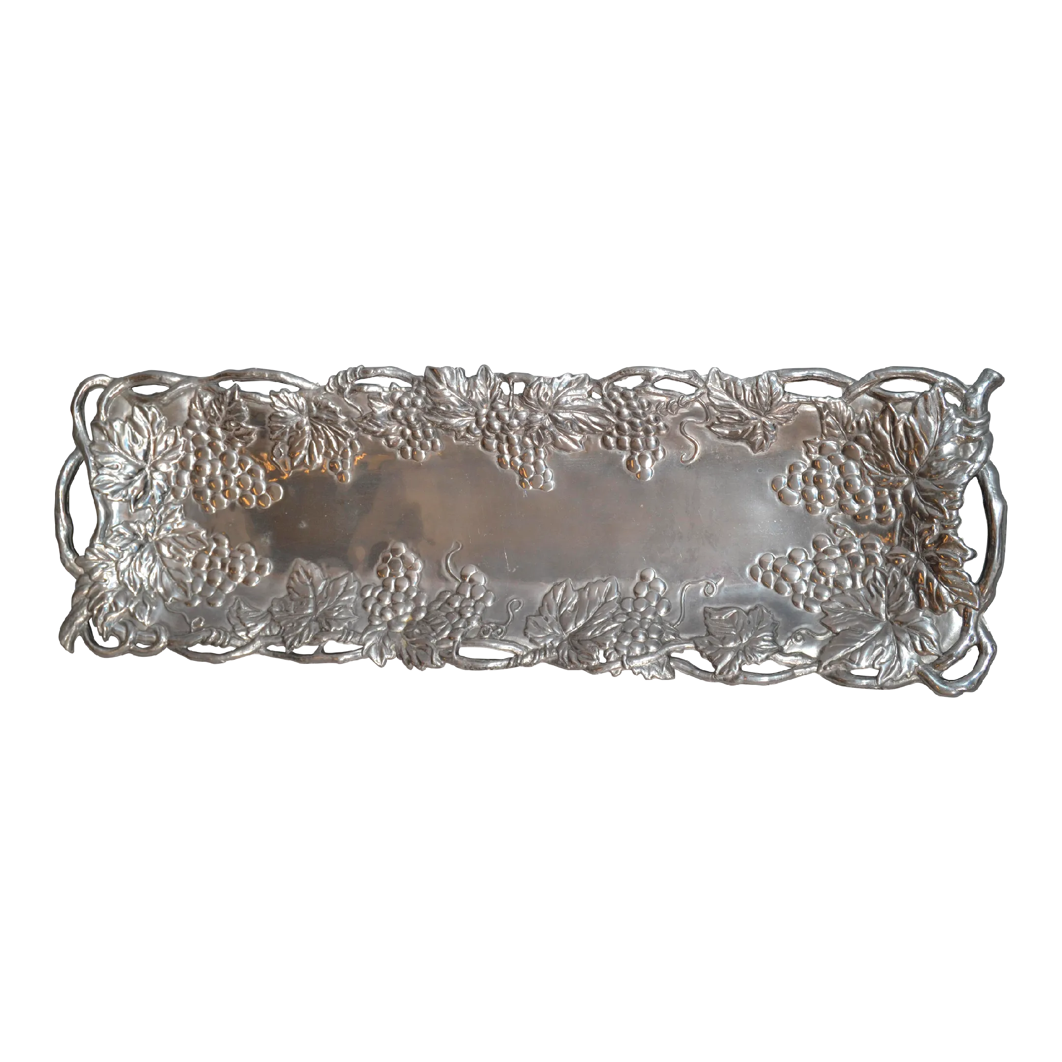 1990s Arthur Court Cast Aluminum Repousse Grapes Rectangle Serving