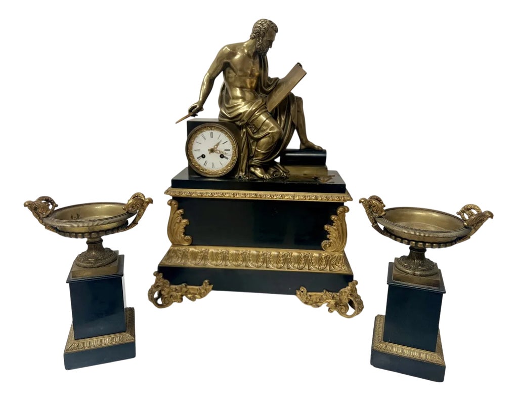 Napoleon III Bronze and Marble Mantelpiece Set, 1800s, Set 