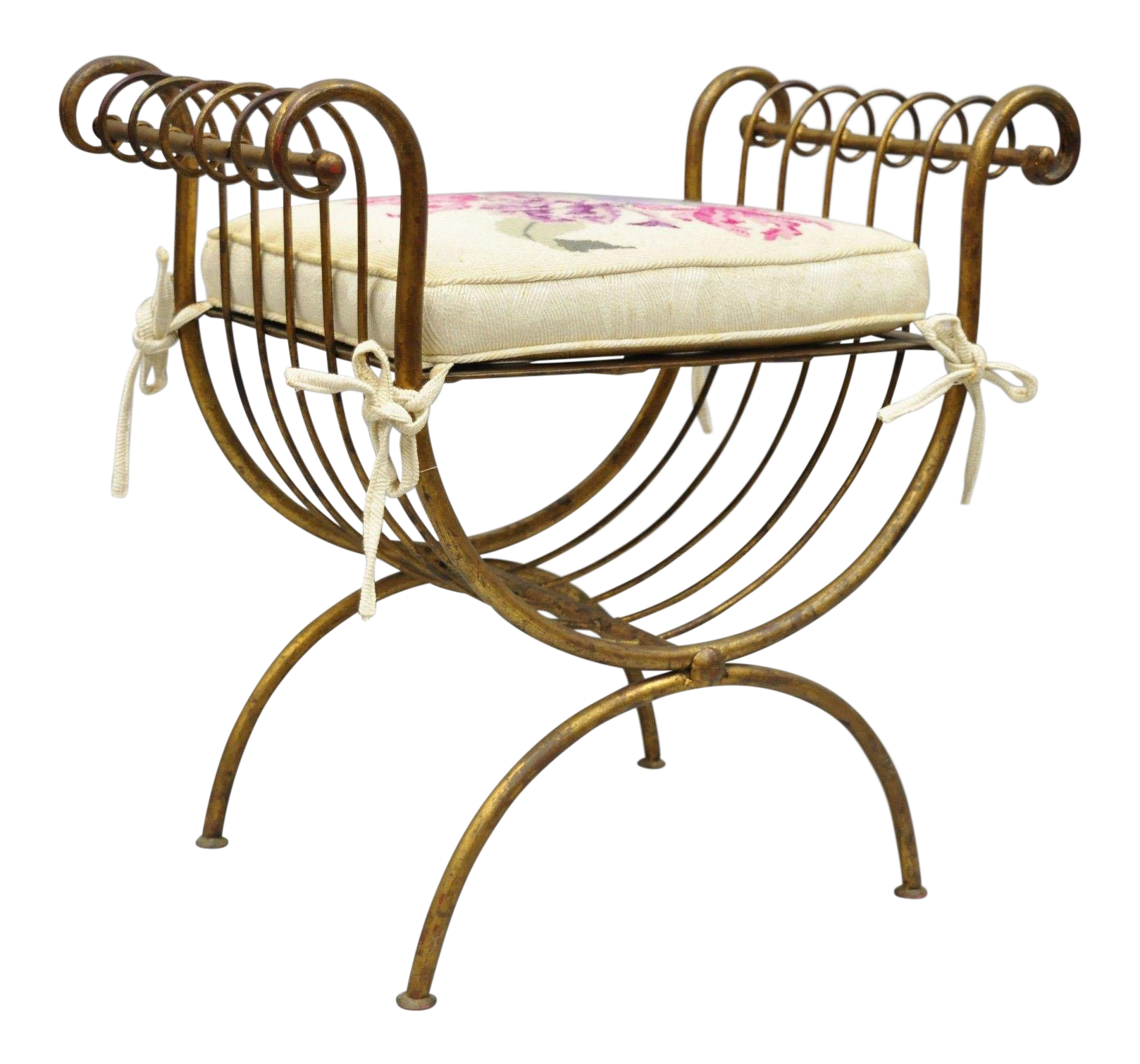 Vintage Italian Hollywood Regency Gold Gilt Iron Curule Vanity