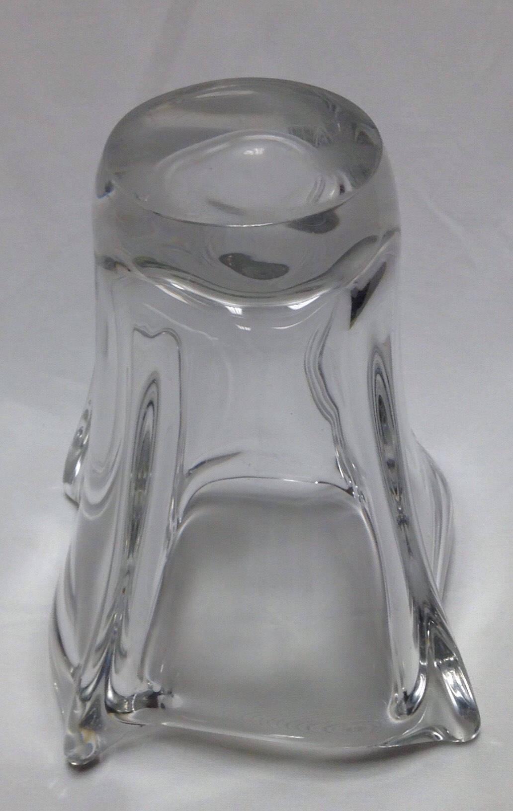 French Clear Crystal Vase Etched Signed Daum - France 60s